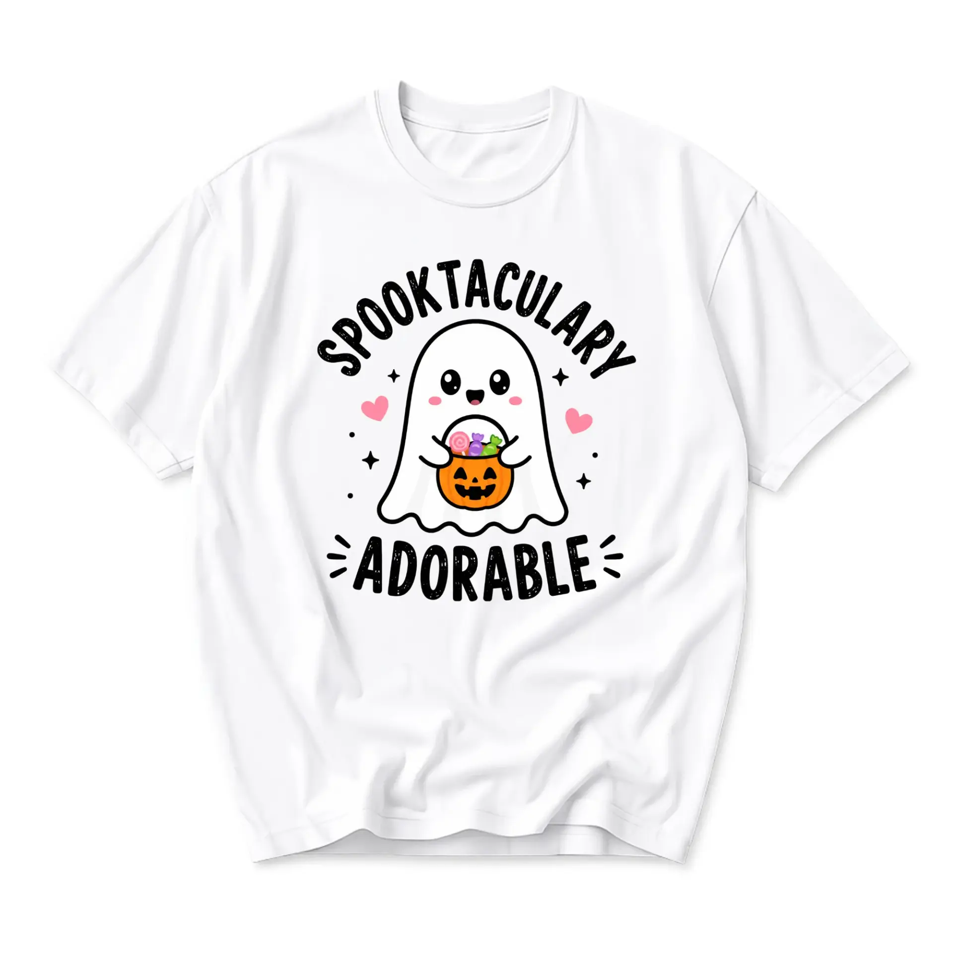 Funny Shirt Spooktacular Adorable Ghost Graphic Tee Unisex Crew Neck Casual Cotton Blend Apparel for Halloween Season