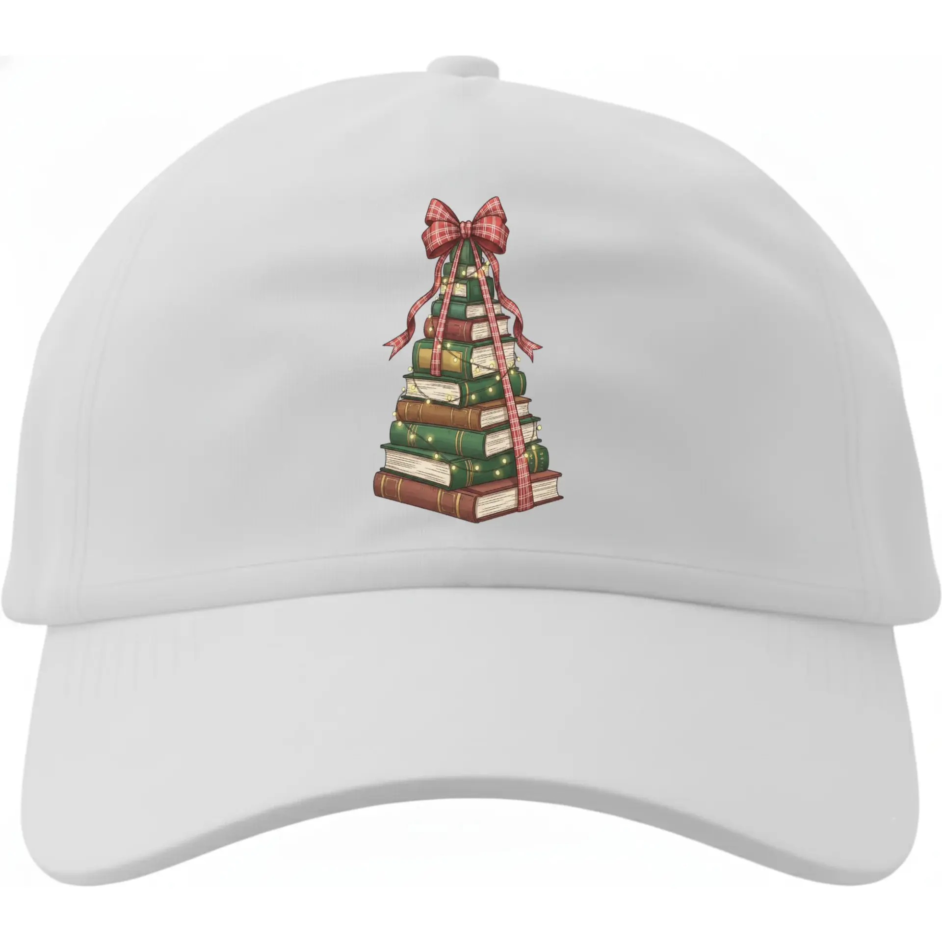 Dad Hat Featuring Stacked Book Christmas Tree Graphic Design Comfortable Casual Baseball Cap for Reading Enthusiasts
