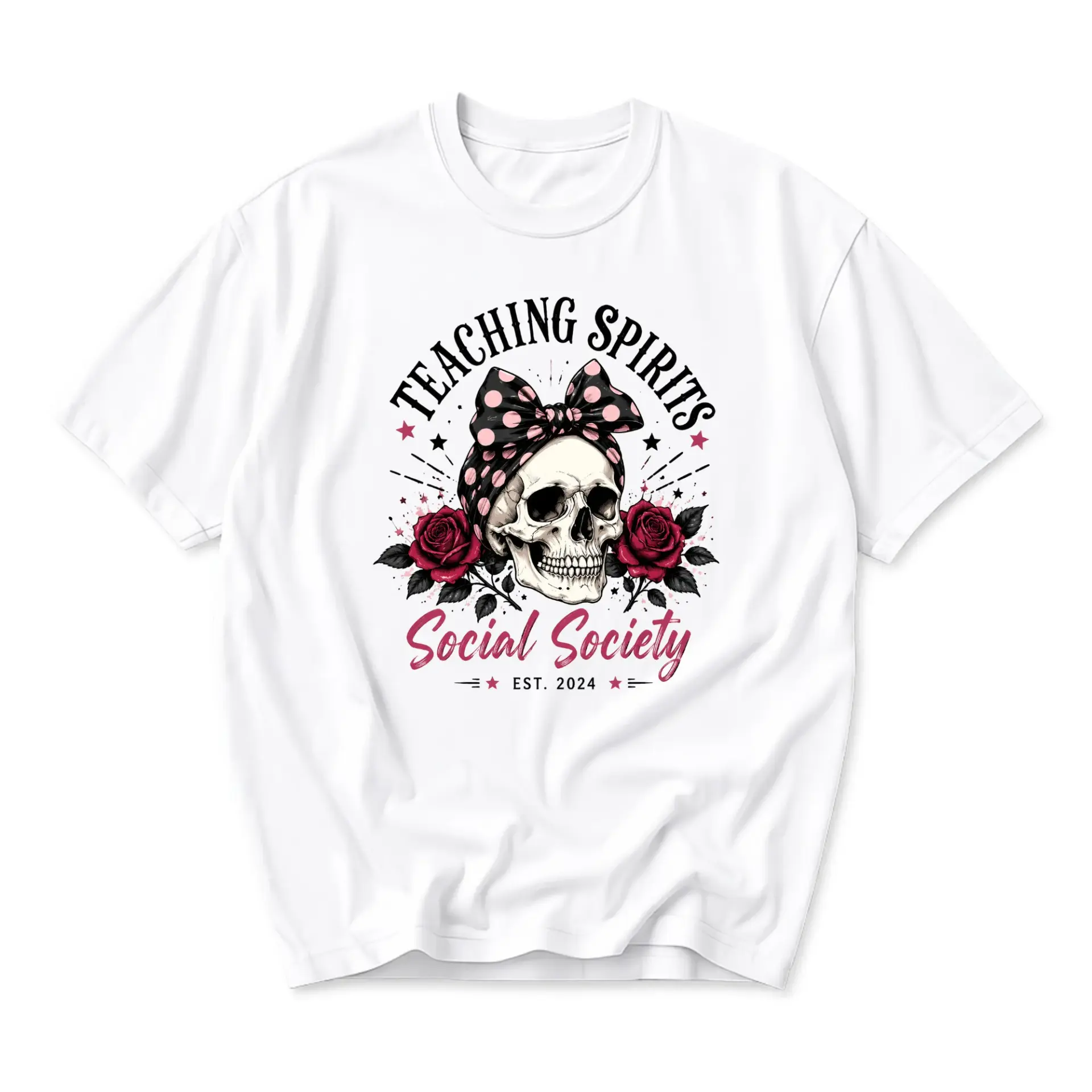 Graphic Tee Teaching Spirits Social Society Skull Design Unisex Crew Neck Short Sleeve Cotton Casual Everyday Shirt