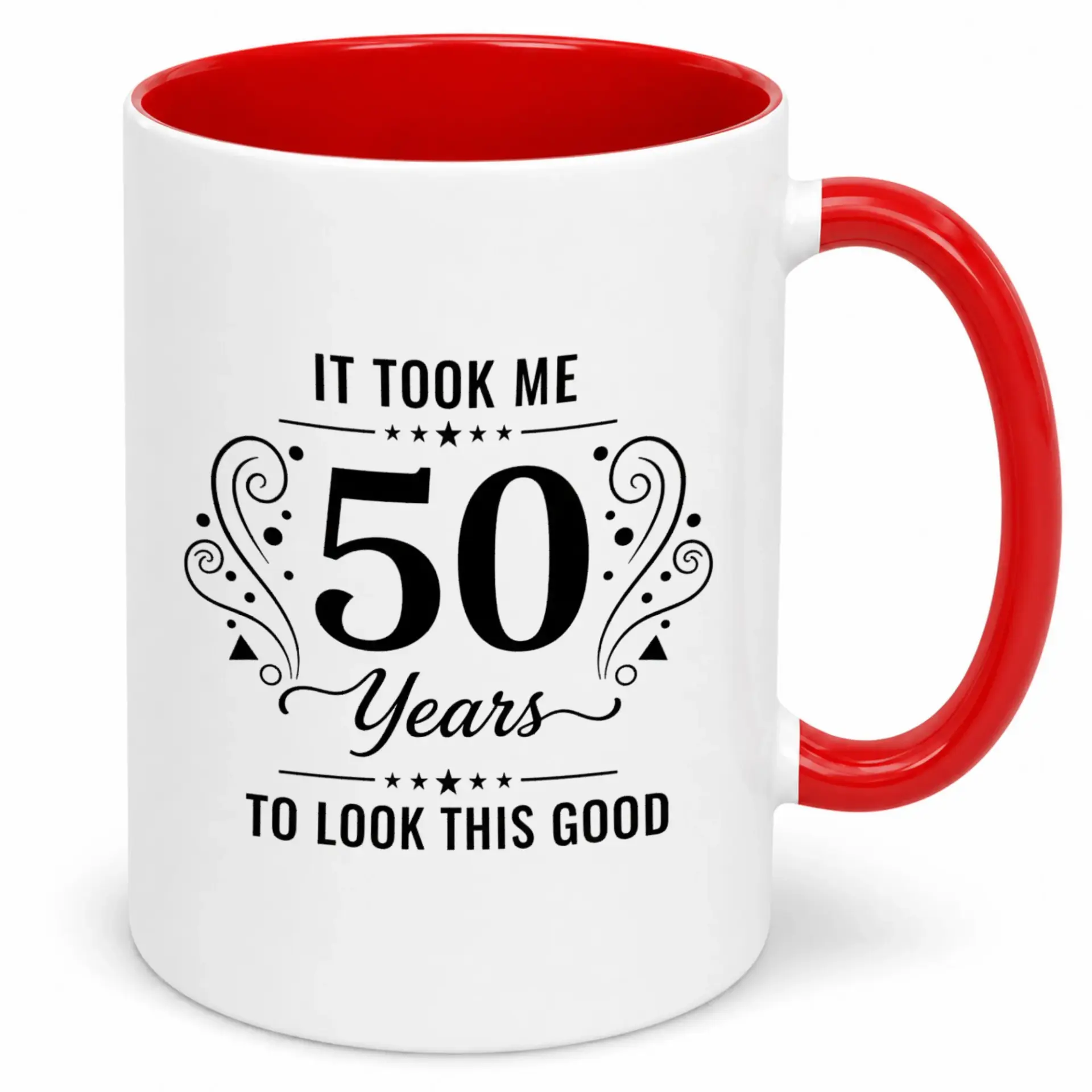 Funny 50th Birthday Coffee Mug for Men and Women Elegant Fifty Years Old Gift Ceramic Cup with "it Took Me 50 to Look This Good" Design 11oz or 15oz