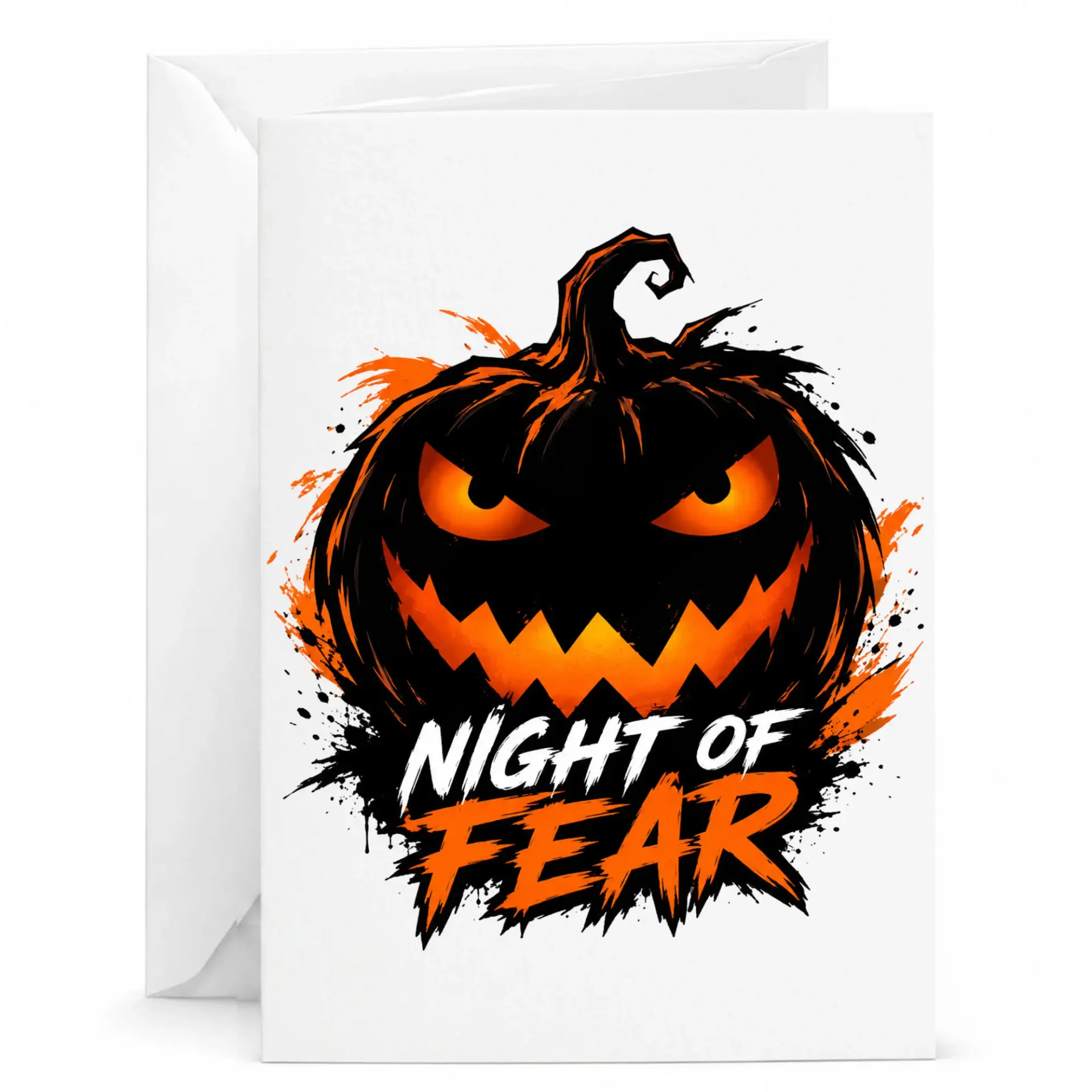 Spooky Pumpkin of Fear Greeting Card Halloween Theme Note with White Envelope for Seasonal Greetings