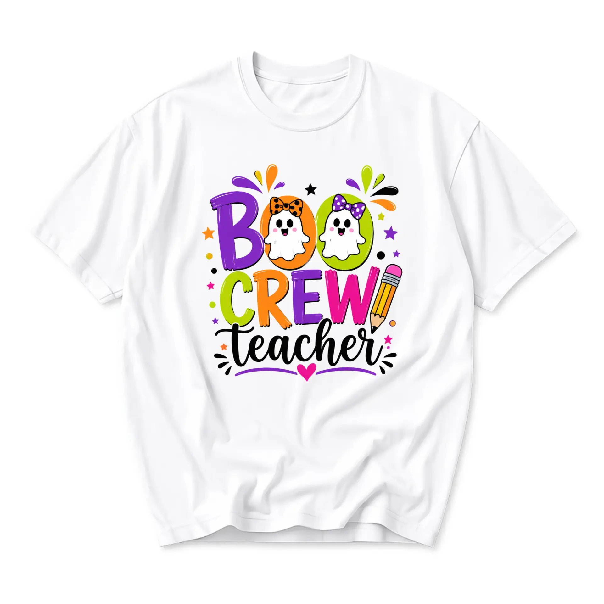 Graphic Tee Boo Crew Teacher Halloween Shirt Unisex Crew Neck Short Sleeve Casual Cotton Blend Comfortable Top