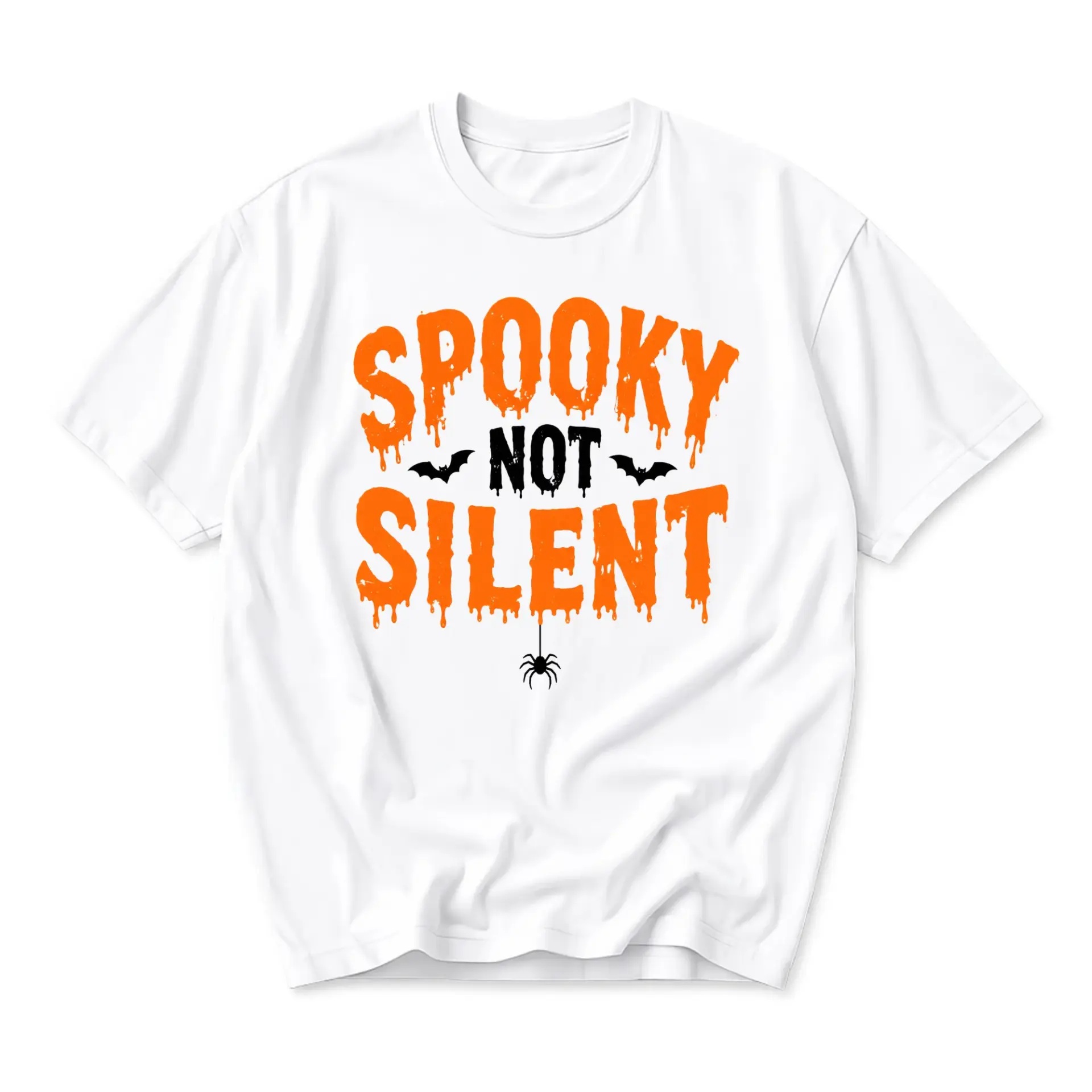 Funny Shirt Spooky Not Silent Halloween Graphic Tee Unisex Crew Neck Comfortable Cotton Blend Casual Fall Apparel