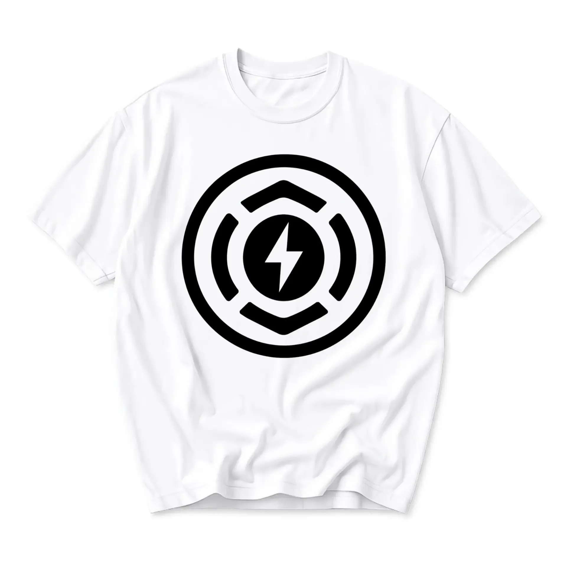 Graphic Tee Unisex Crew Neck Short Sleeve Shirt with Minimalist Lightning Bolt Circle Symbol Modern Apparel