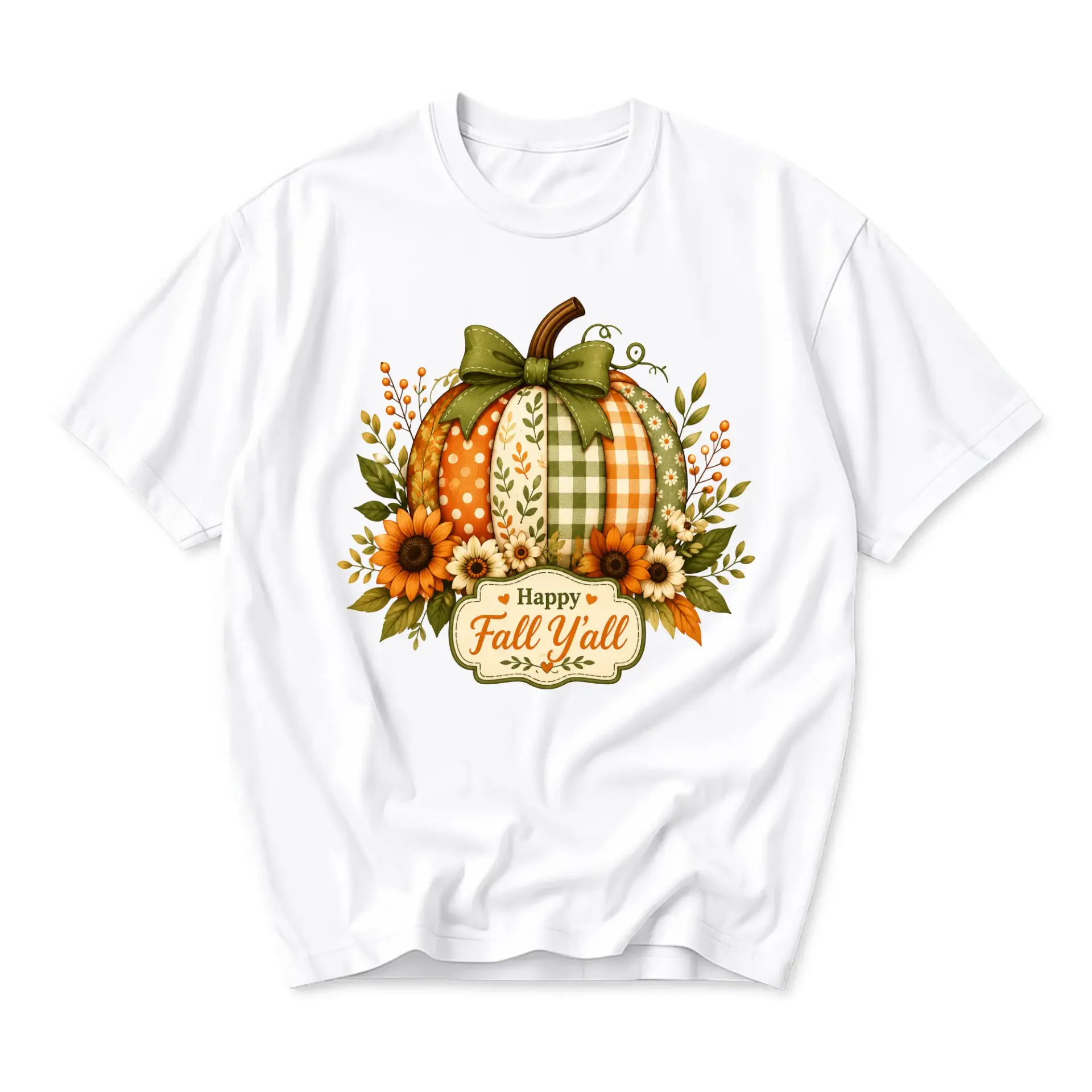 T-shirt Happy Fall Yall Pumpkin Graphic Tee Autumn Seasonal Unisex Crew Neck Casual Everyday Apparel for Adults