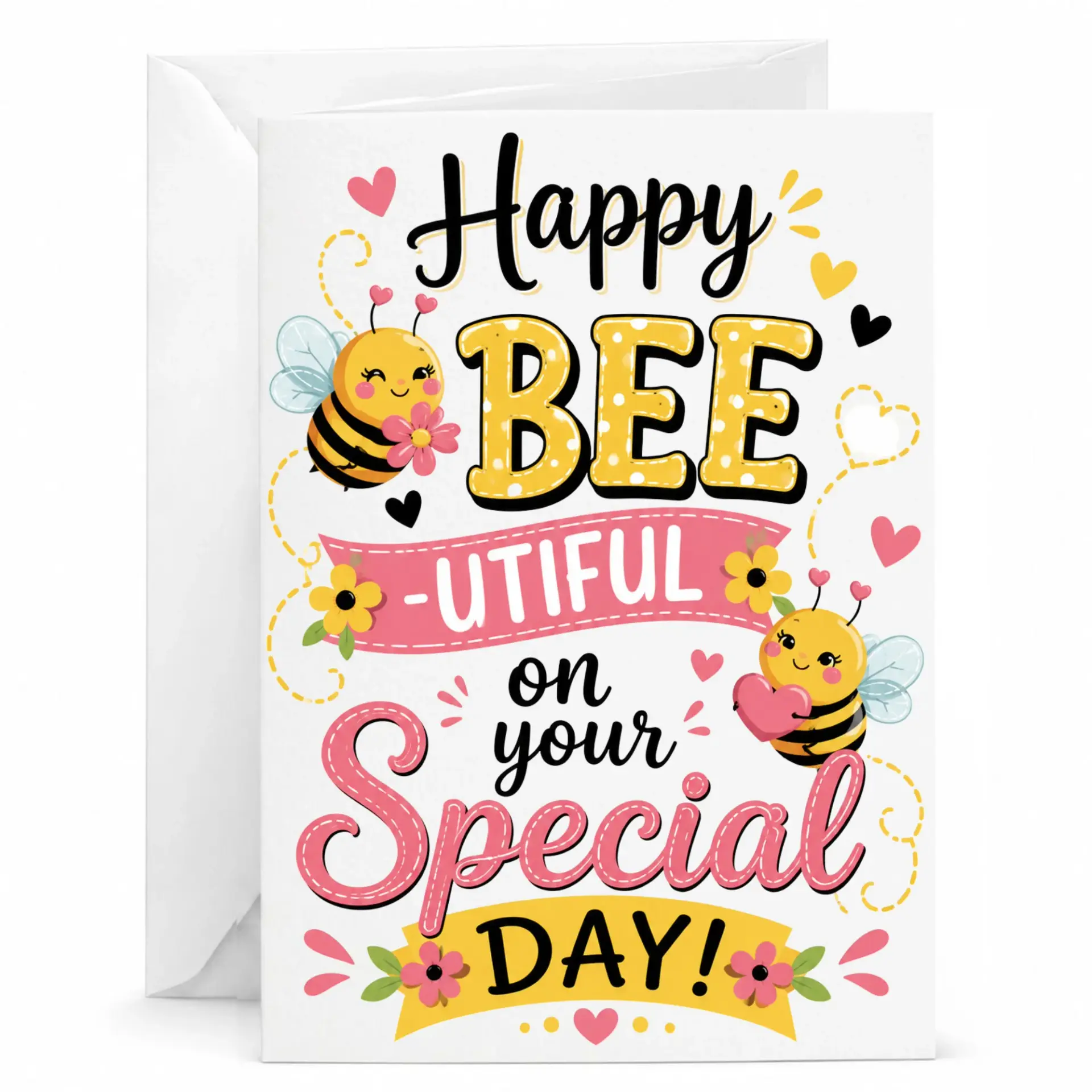 Funny Happy Bee-Utiful Greeting Card for Birthday and Special Occasions Cute Bee Artwork 5x7 Folded Note