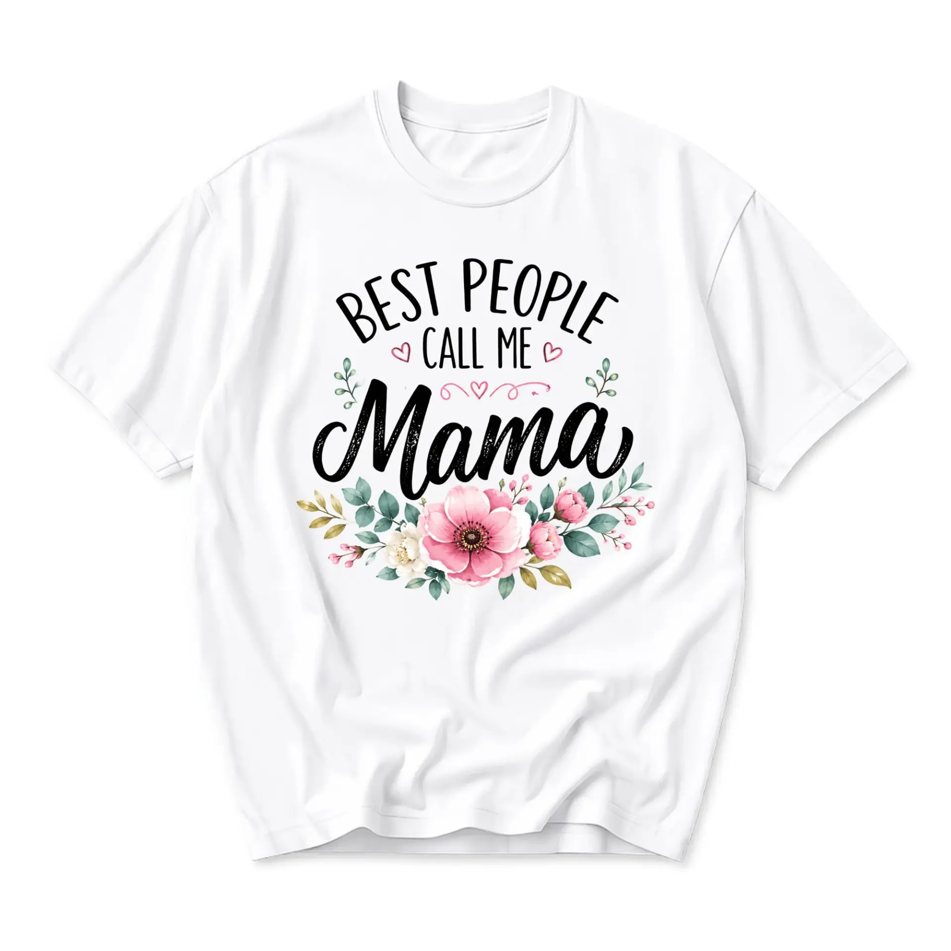 Graphic Tee Best People Call Me Mama Floral Design Unisex Crew Neck Short Sleeve Shirt for Casual Everyday Apparel