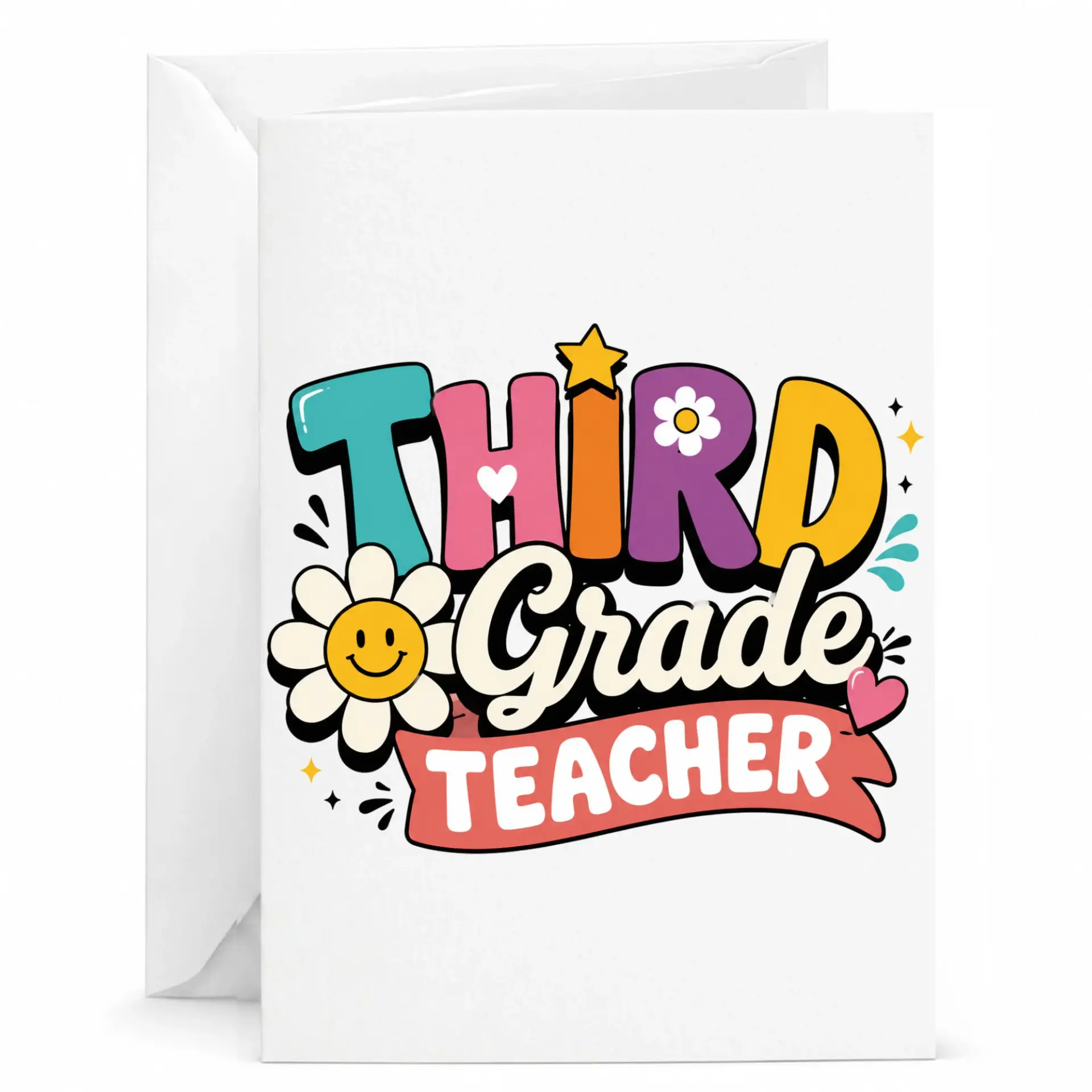 Greeting Card Third Teacher Groovy Retro Style Design Fun Appreciation Note for Educators and Professionals