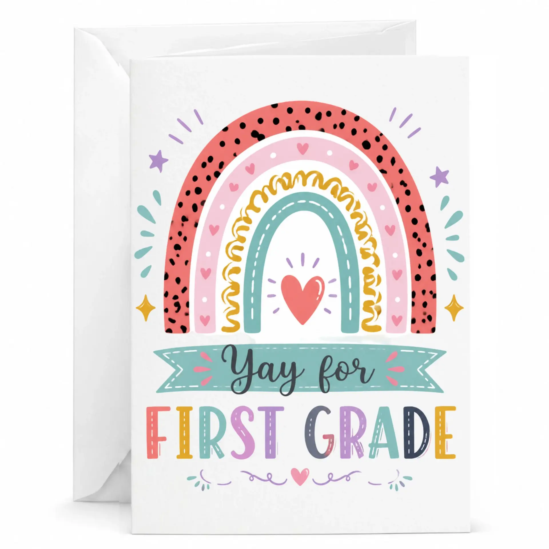 Greeting Card Yay for First Rainbow Illustration Professional Printed Stationery with Matching White Envelope
