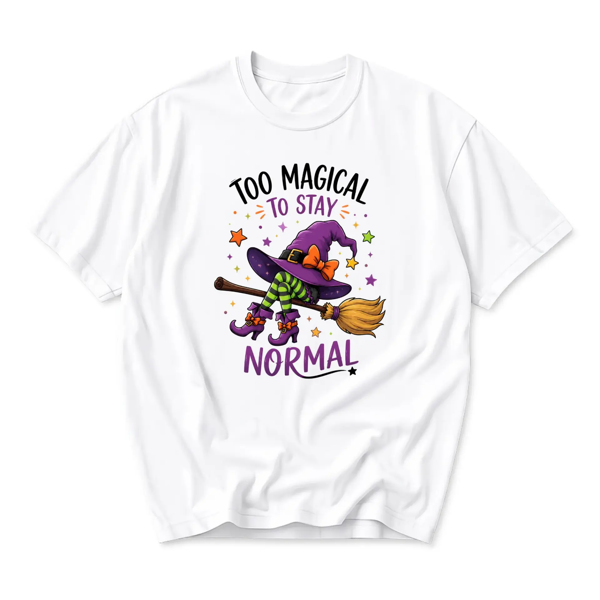 Graphic Tee Too Magical to Stay Normal Witch Hat Broomstick Design Unisex Casual Crew Neck Short Sleeve Shirt