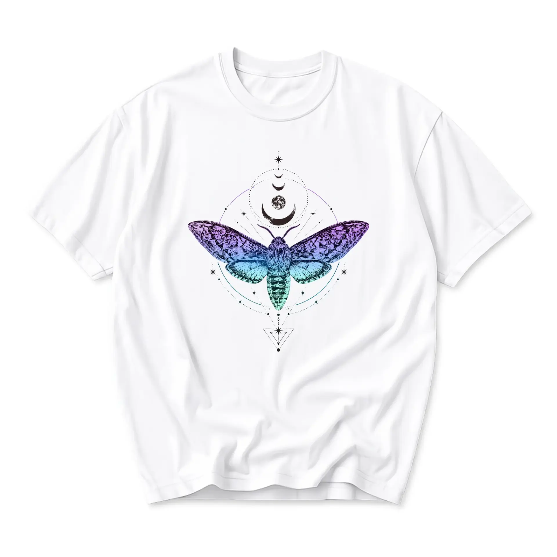 Graphic Tee Celestial Moth Art Print Unisex Crew Neck Casual Cotton Blend Short Sleeve Soft Everyday Fashion Shirt