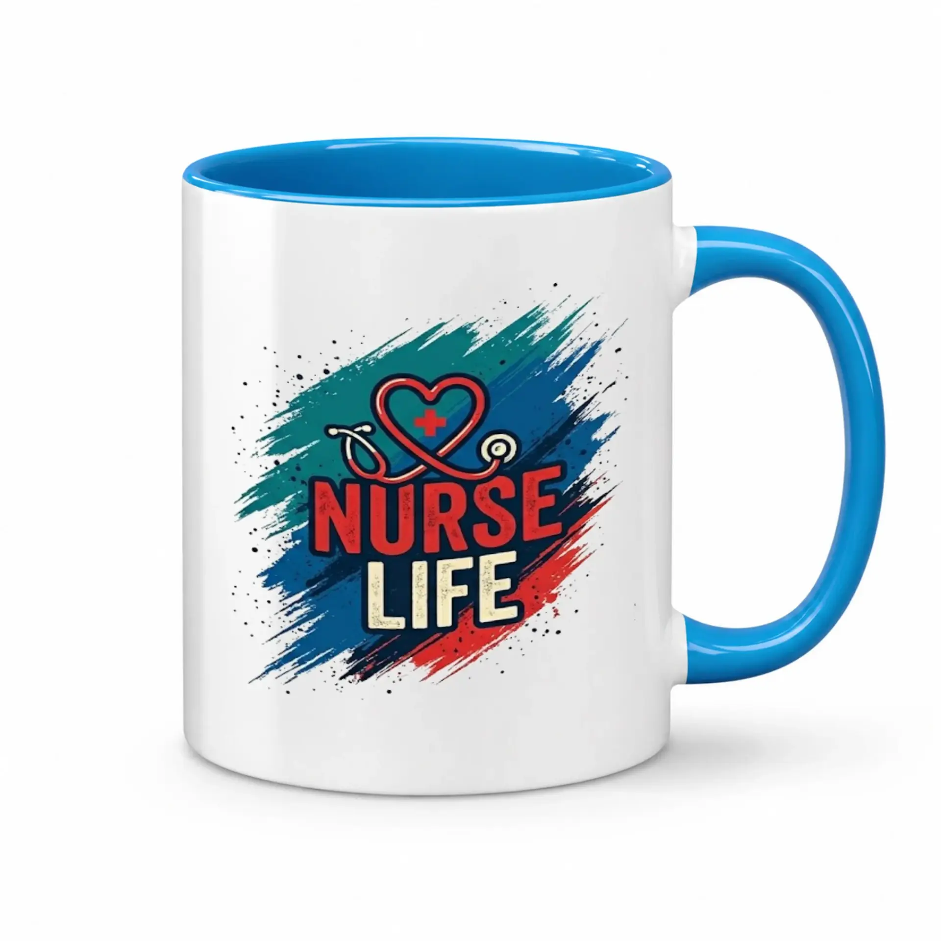 Nurse Life Coffee Mug Blue Handle Accent Design Medical Professional Tea Cup Gift for Hospital and Healthcare