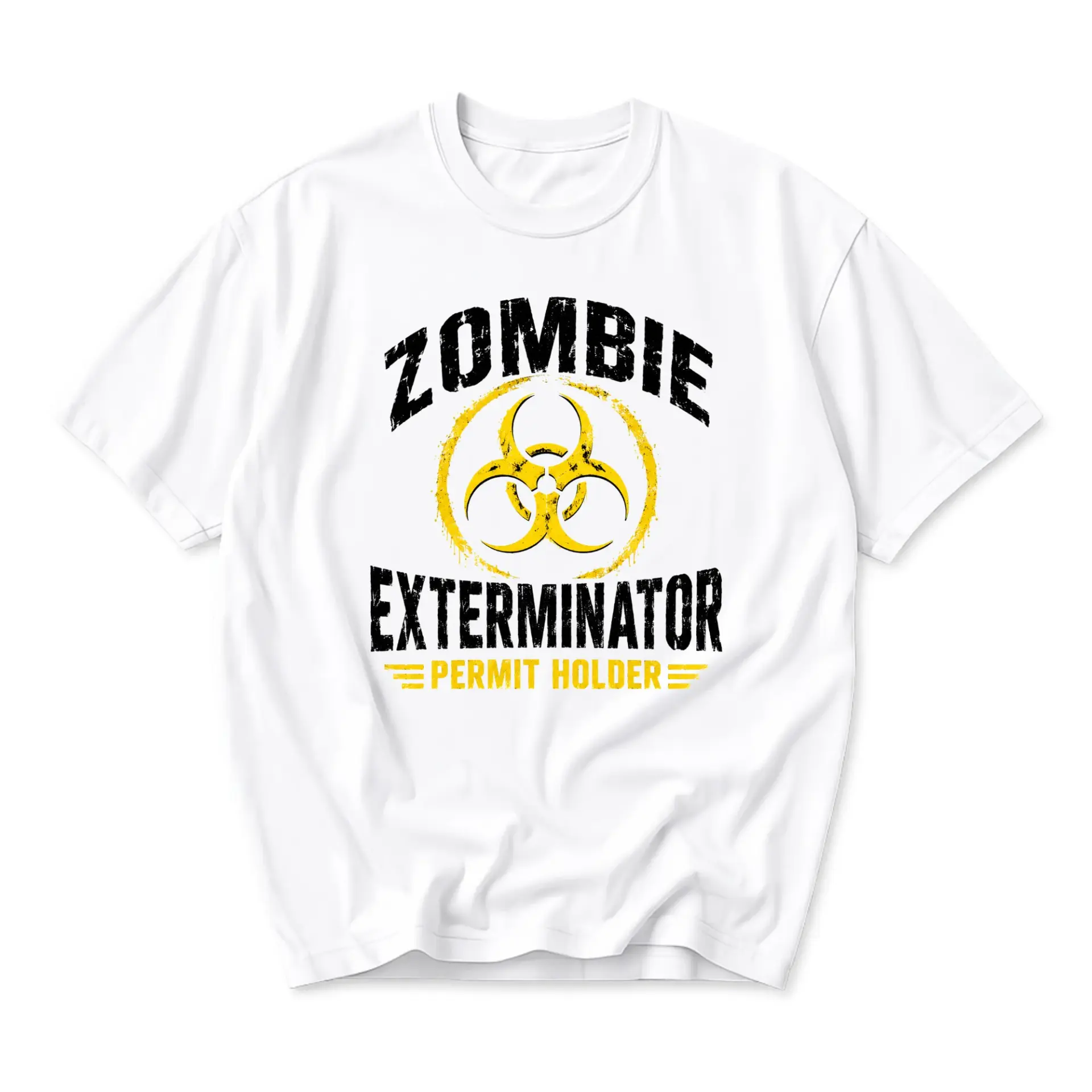 Funny Shirt Zombie Exterminator Permit Holder Graphic Tee Unisex Casual Crew Neck Comfortable Cotton Blend Top White