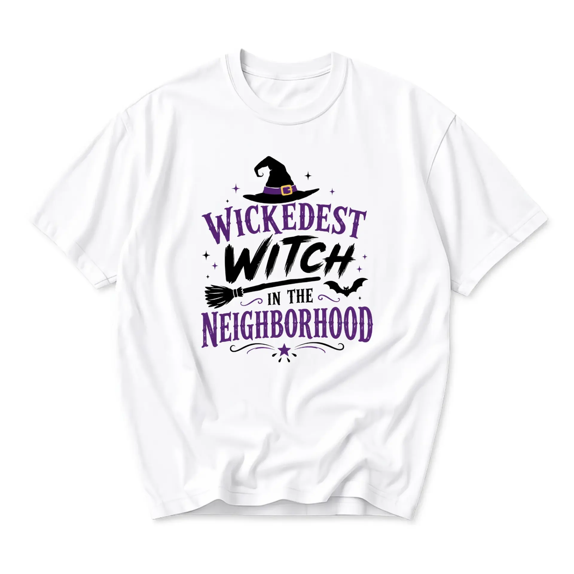 Funny Shirt Unisex Graphic Printed T-Shirt Wickedest Witch in the Neighborhood Seasonal Apparel Casual Crew Neck Top