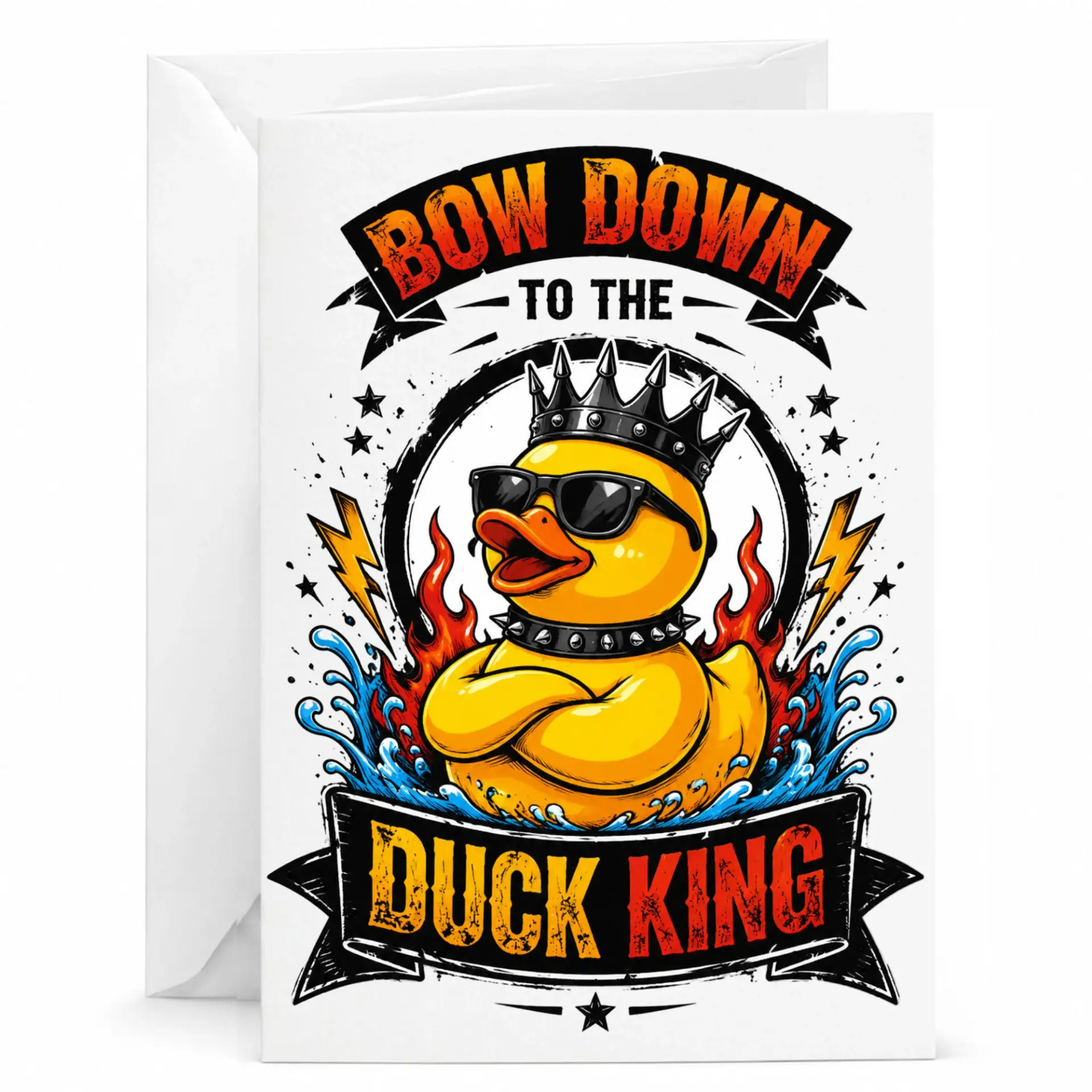 Funny Duck Greeting Card Featuring a Rubber with Spiked and Sunglasses for Any