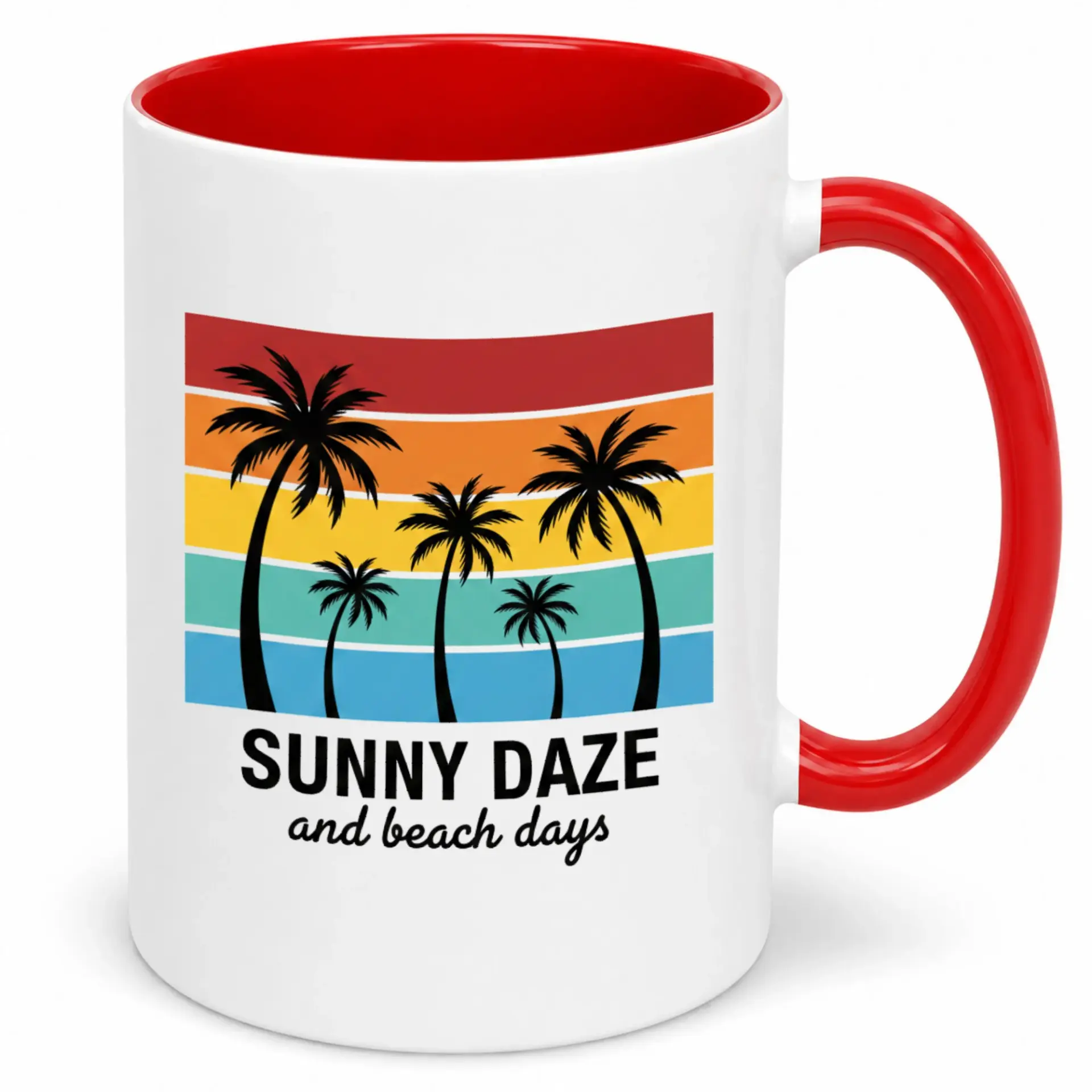 Coffee Mug Ceramic Beach Palm Tree Sunset Design with "sunny Daze and Beach Days" Text 11oz or 15oz Capacity for Hot Cold Beverages Home Office Kitchen Decor Gift Idea