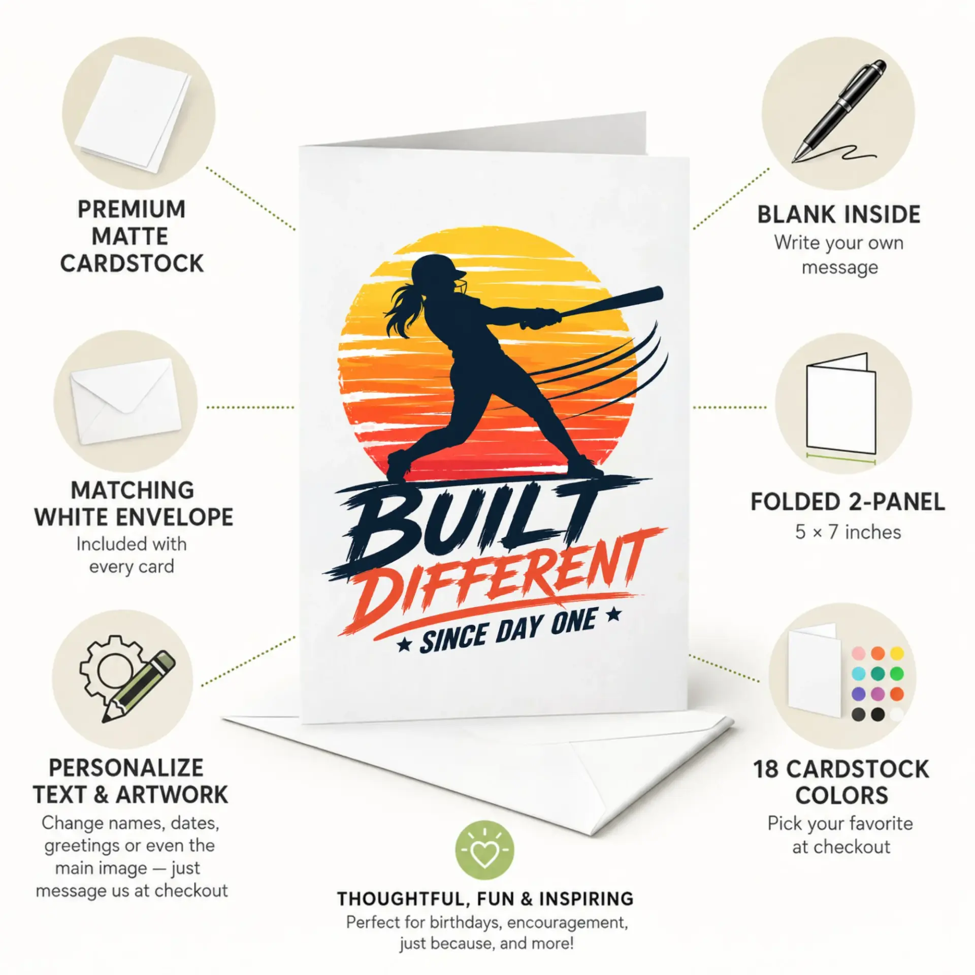 Greeting Card Built Different Since Day One Baseball Softball Athlete Sports Player Motivational Encouragement Card