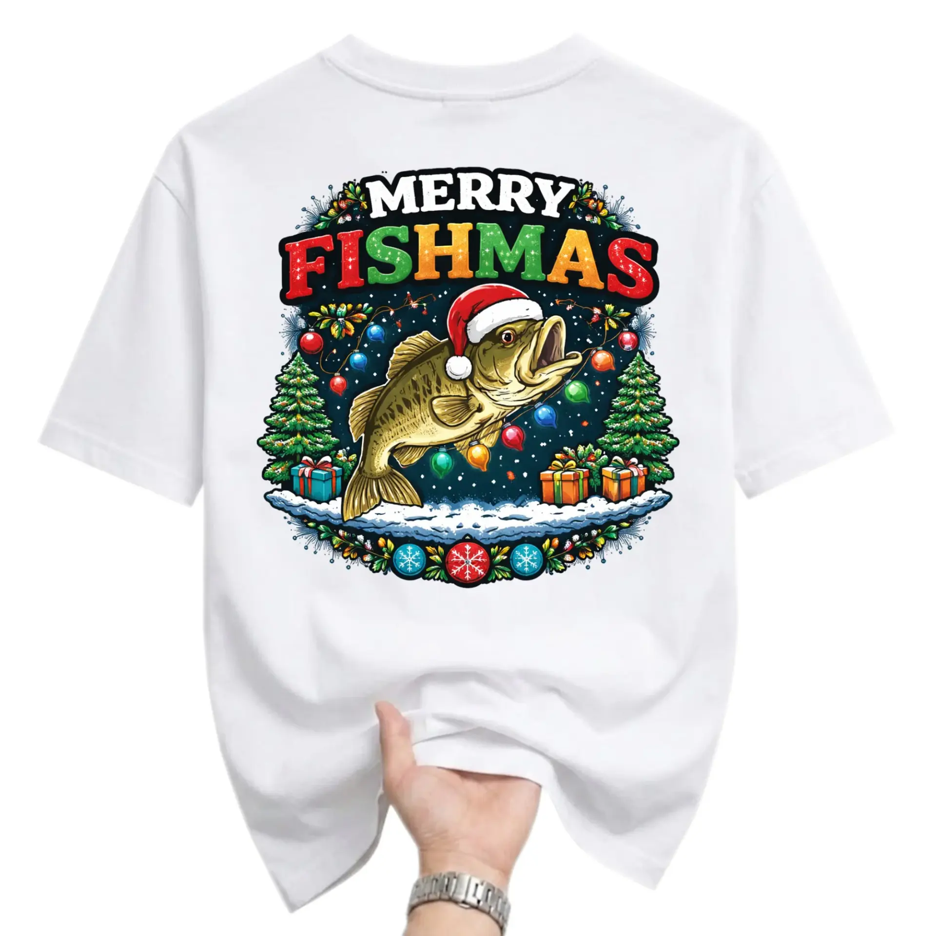 Funny Shirt Merry Fishmas Holiday Graphic Tee Unisex Casual Apparel for Fishing Enthusiasts and Christmas Lovers
