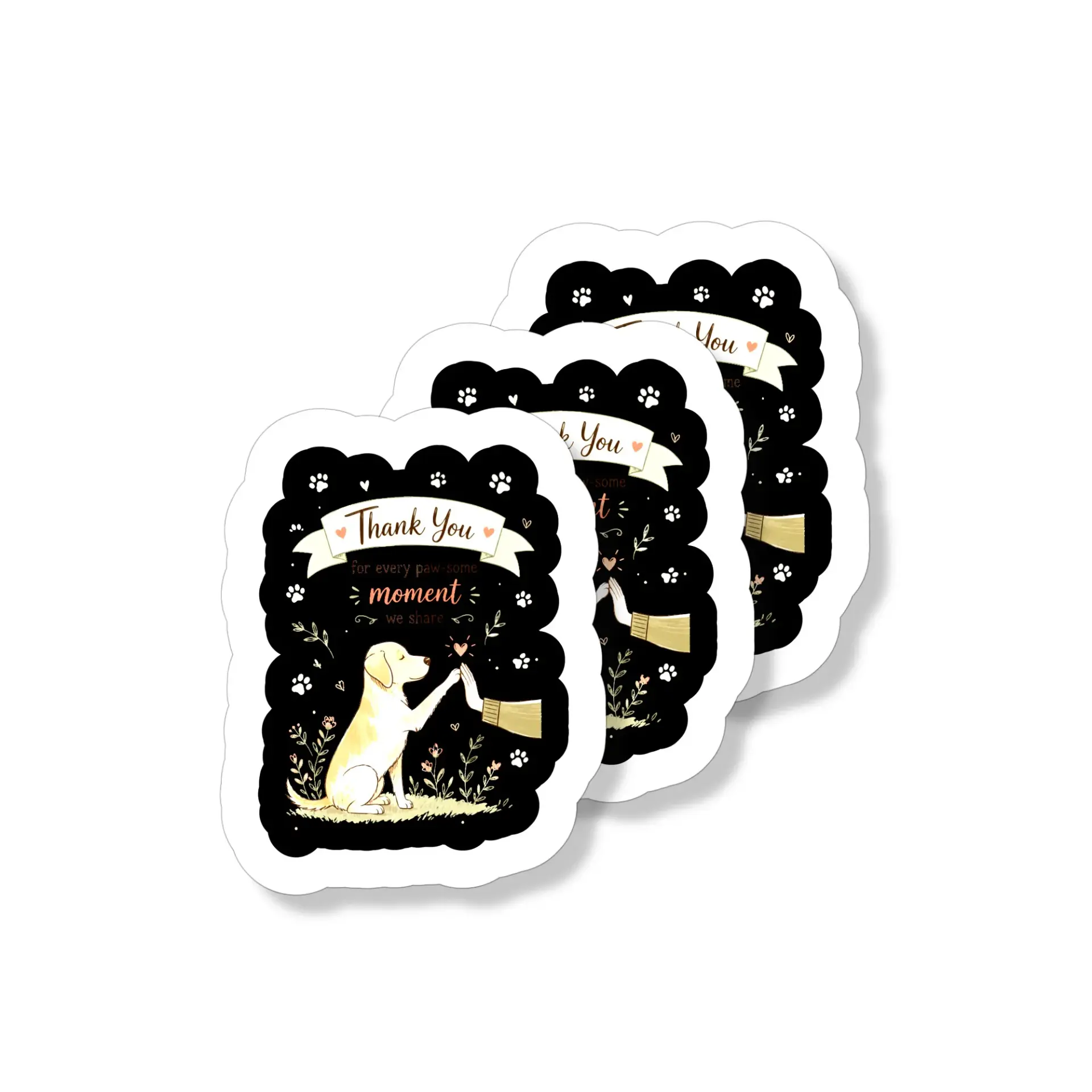 Vinyl Sticker Pack Featuring Dog High Five Illustration Set of 3 Waterproof Decals for Laptops Water Bottles