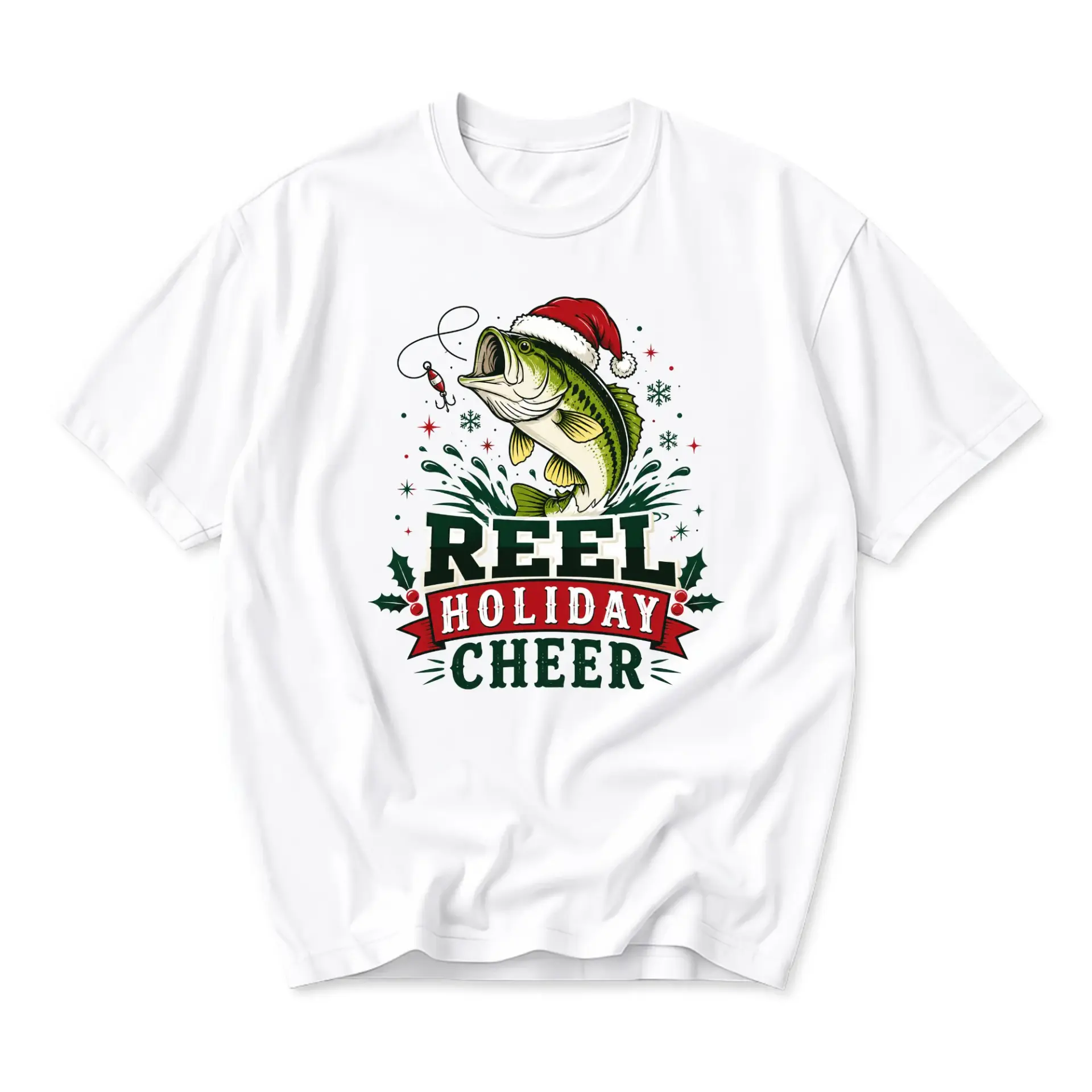 Funny Shirt Reel Holiday Cheer Fishing Graphic Tee Christmas Theme Unisex