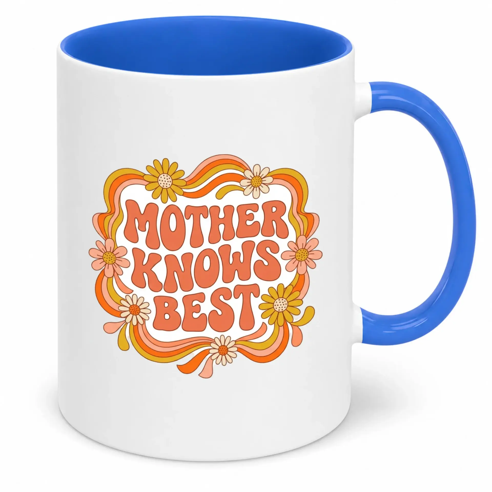 Retro Mother Knows Best Ceramic Coffee Mug with Floral Design Unique Mother's Day Gift for Mom