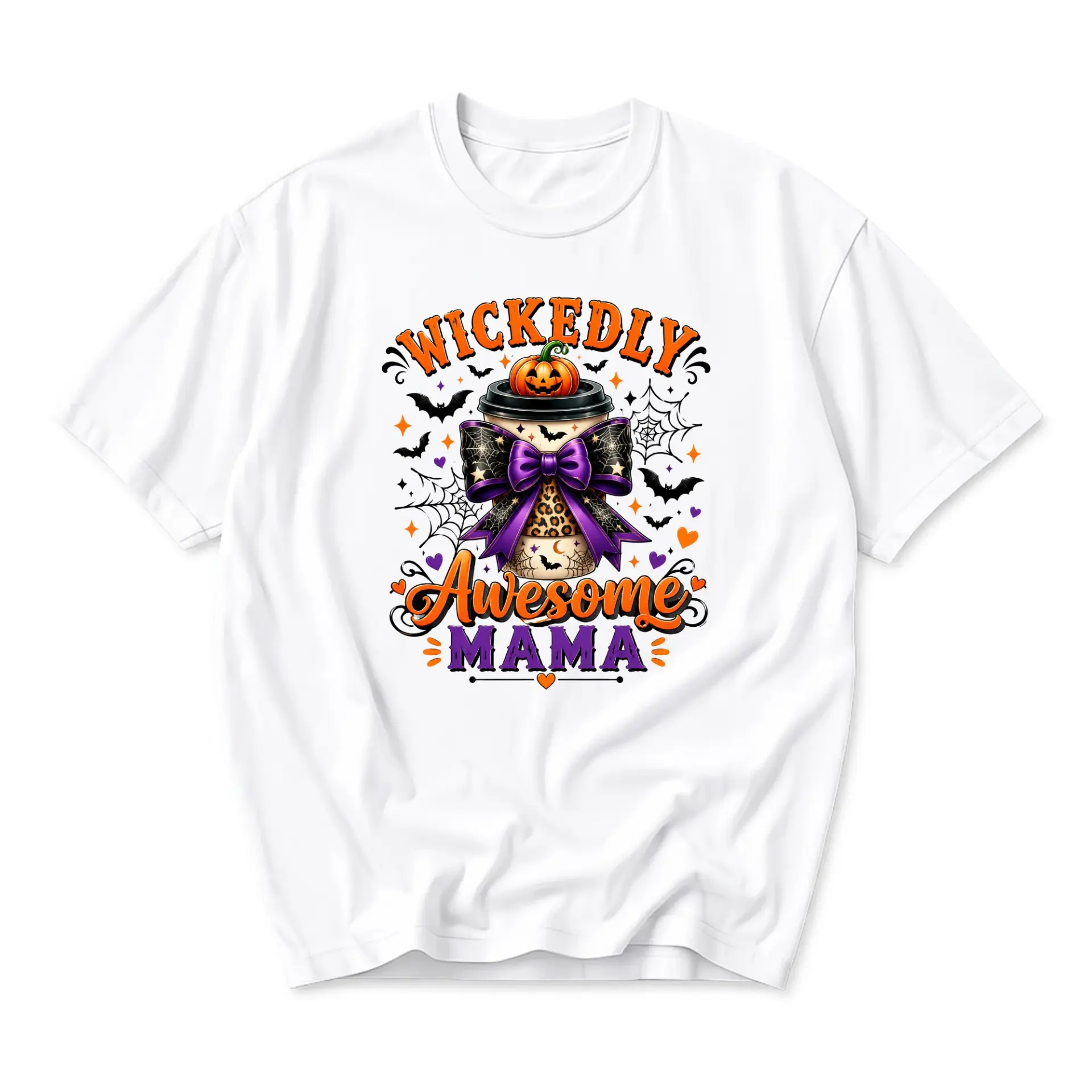Graphic Tee Wickedly Awesome Mama Halloween Coffee Cup Print Unisex Crew Neck Casual Everyday Short Sleeve Shirt