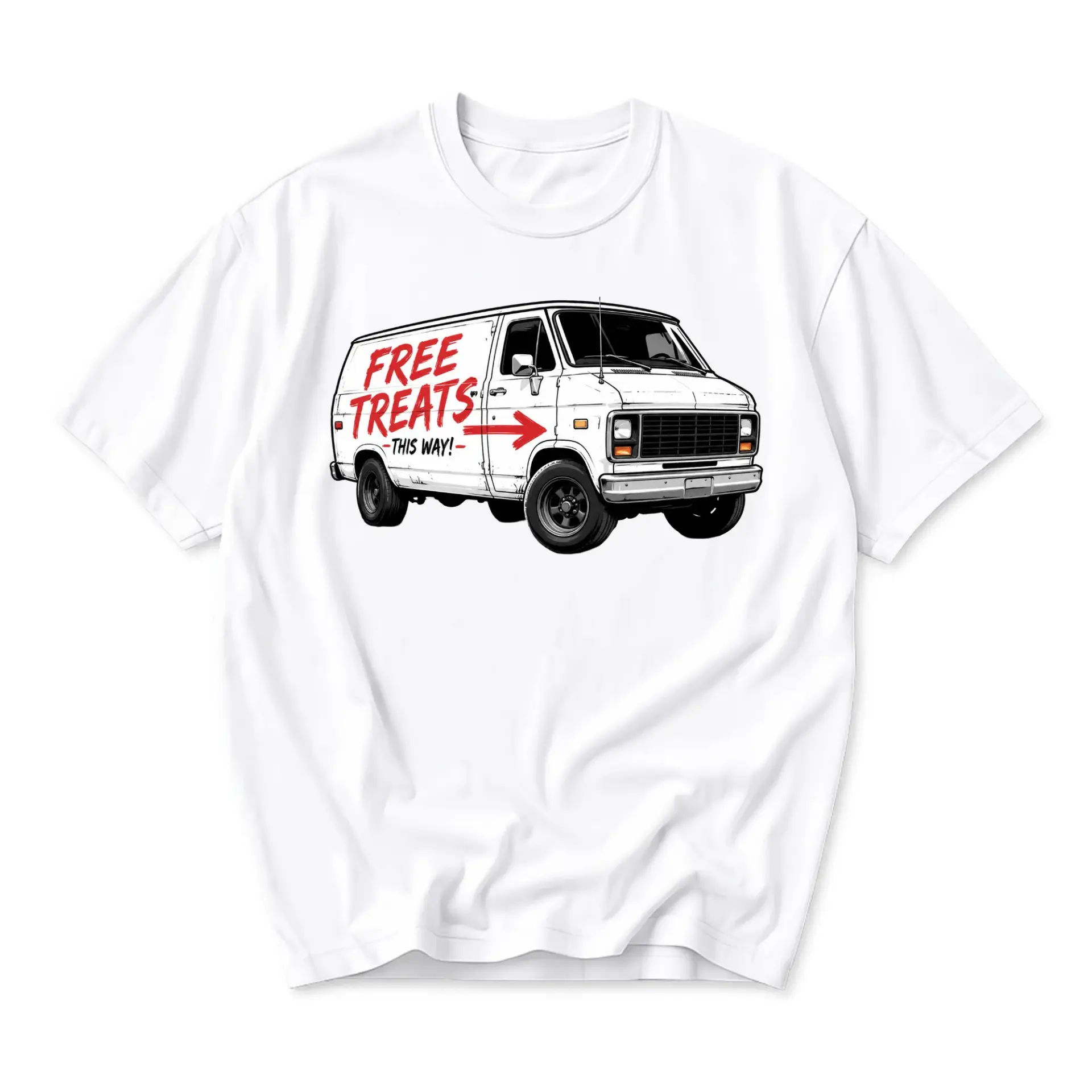 Funny Shirt Free Treats Van Graphic Tee Unisex Crew Neck Cotton Casual Apparel for Everyday Style and Self Expression