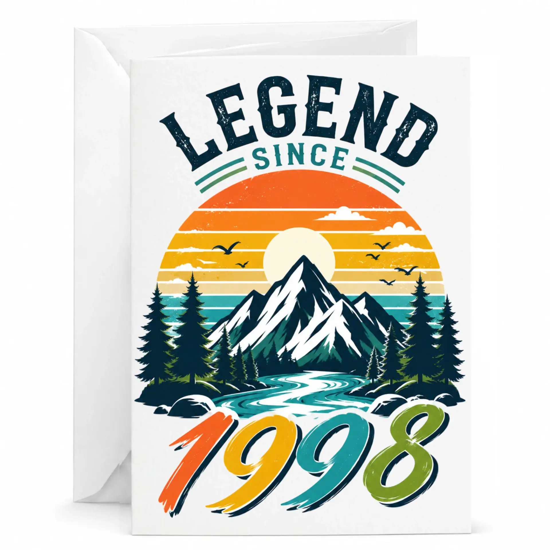 Greeting Card Legend Since 1998 Vintage Mountain Landscape Design Birthday Anniversary Encouragement Stationery