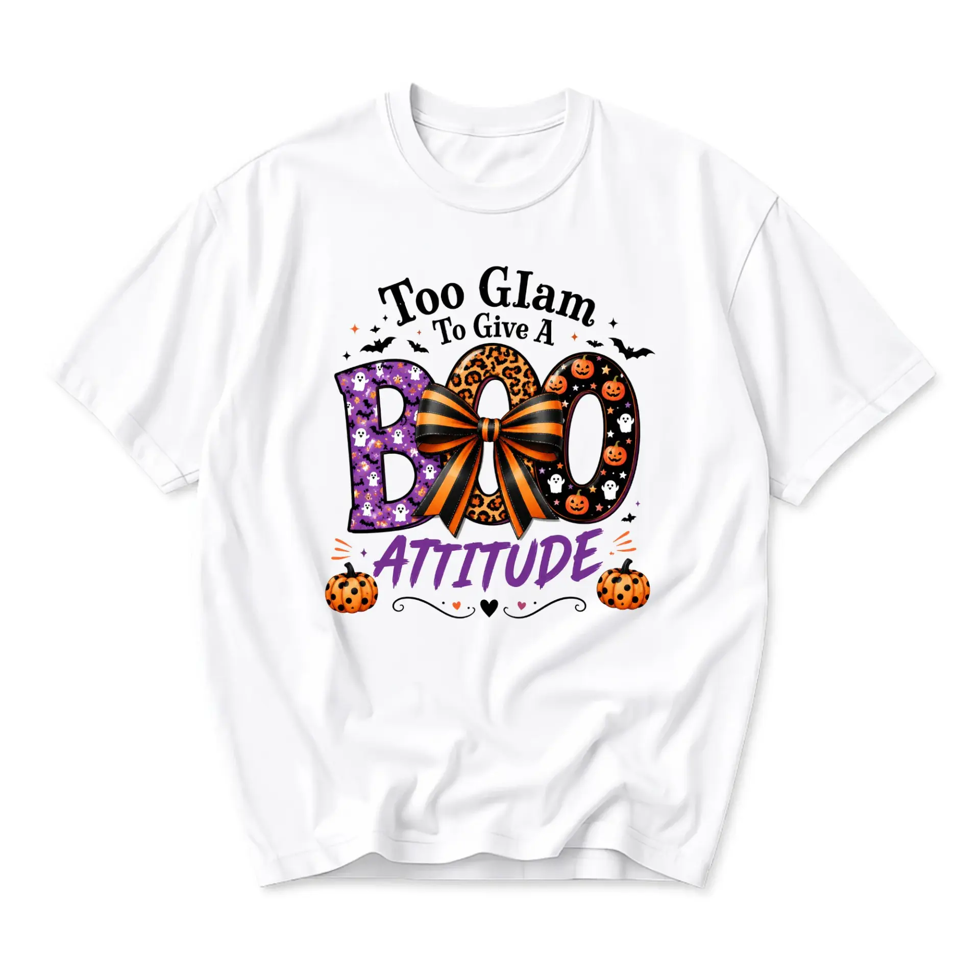 Funny Shirt Too Glam to Give a Boo Attitude Halloween Graphic Tee Unisex Soft Cotton Crew Neck Casual Holiday Top