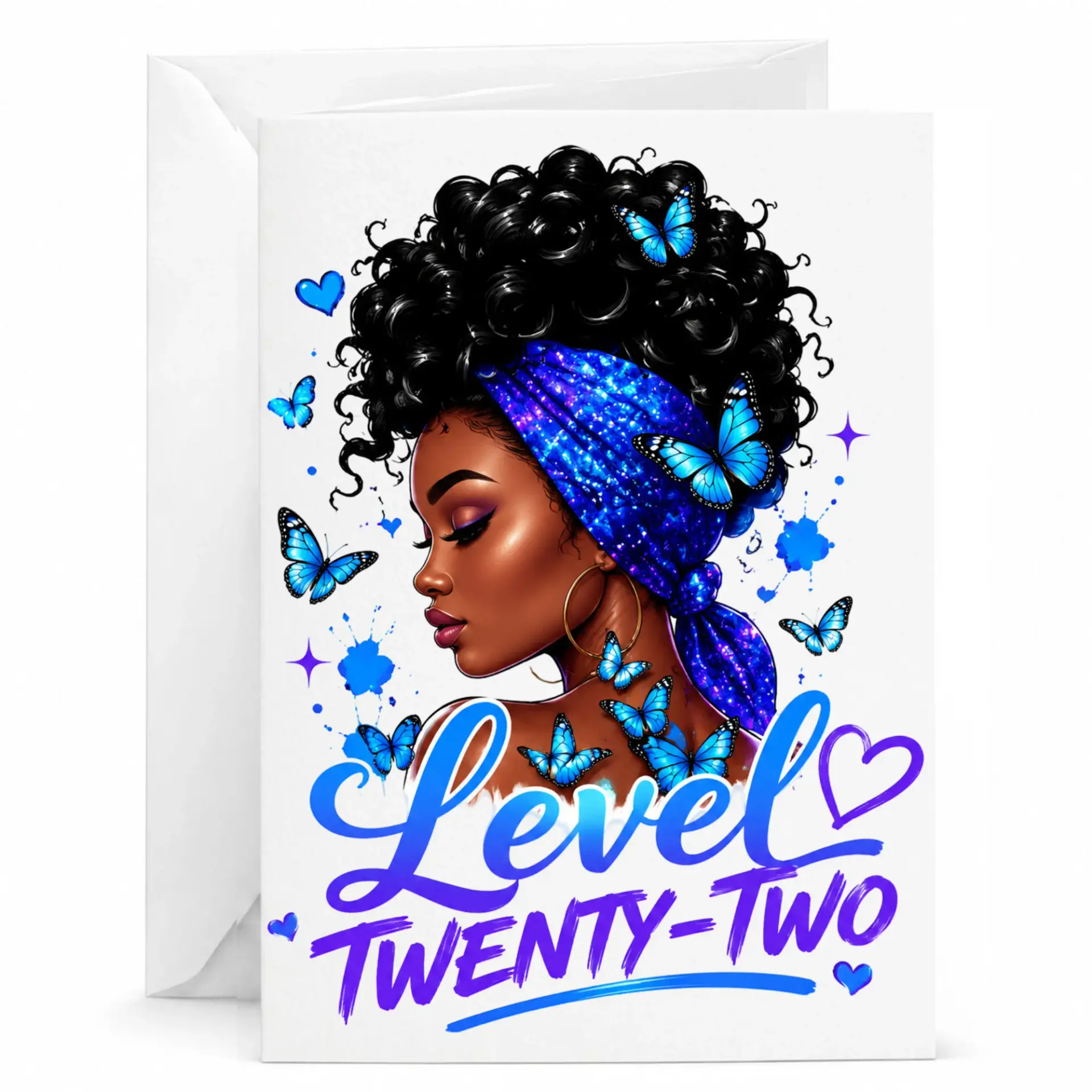 Birthday Card Level Twenty-Two Aesthetic Butterfly Illustration Greeting Card for Her Unique Art Stationery Design