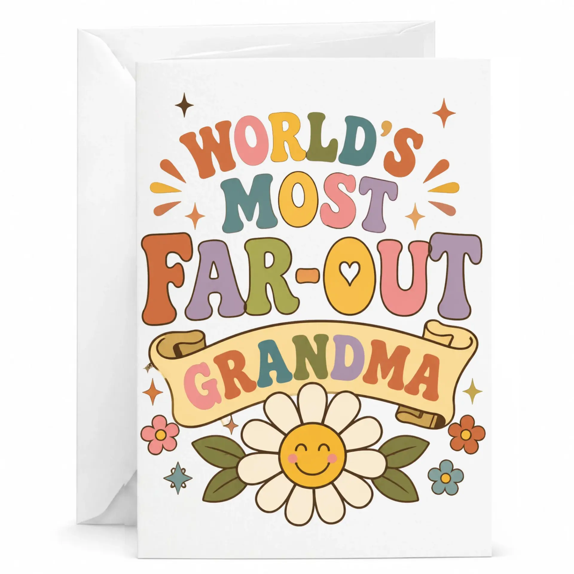 Greeting Card Worlds Most Far-Out Grandma Retro Aesthetic Stationery Note for Birthday and Appreciation Holidays