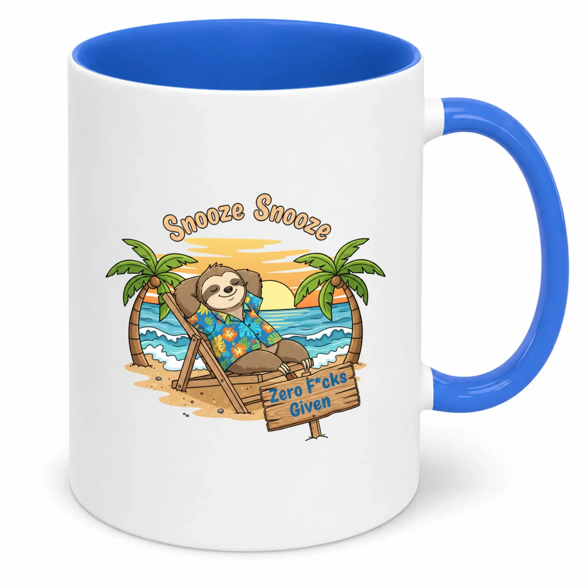 Funny Sloth Beach Vacation Coffee Mug with Sarcastic Humor Design, Premium Ceramic Drinkware for Relaxed Mornings and Office Desk Use