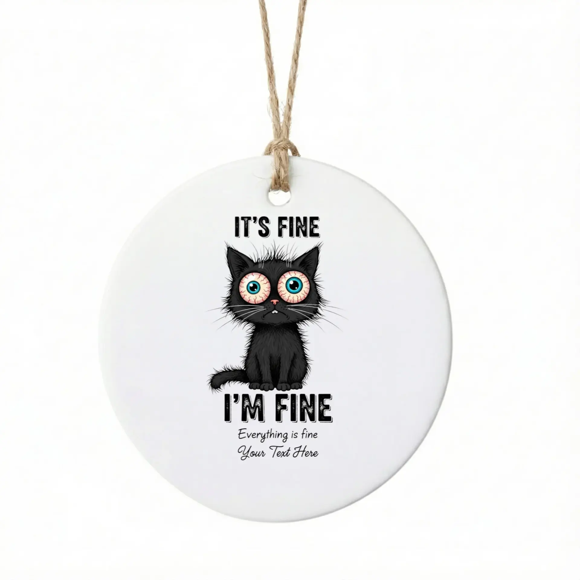 Christmas Ornament Funny Black Cat Design Ceramic Tree Decor for Holiday Keepsakes and Personalized Seasonal Gift