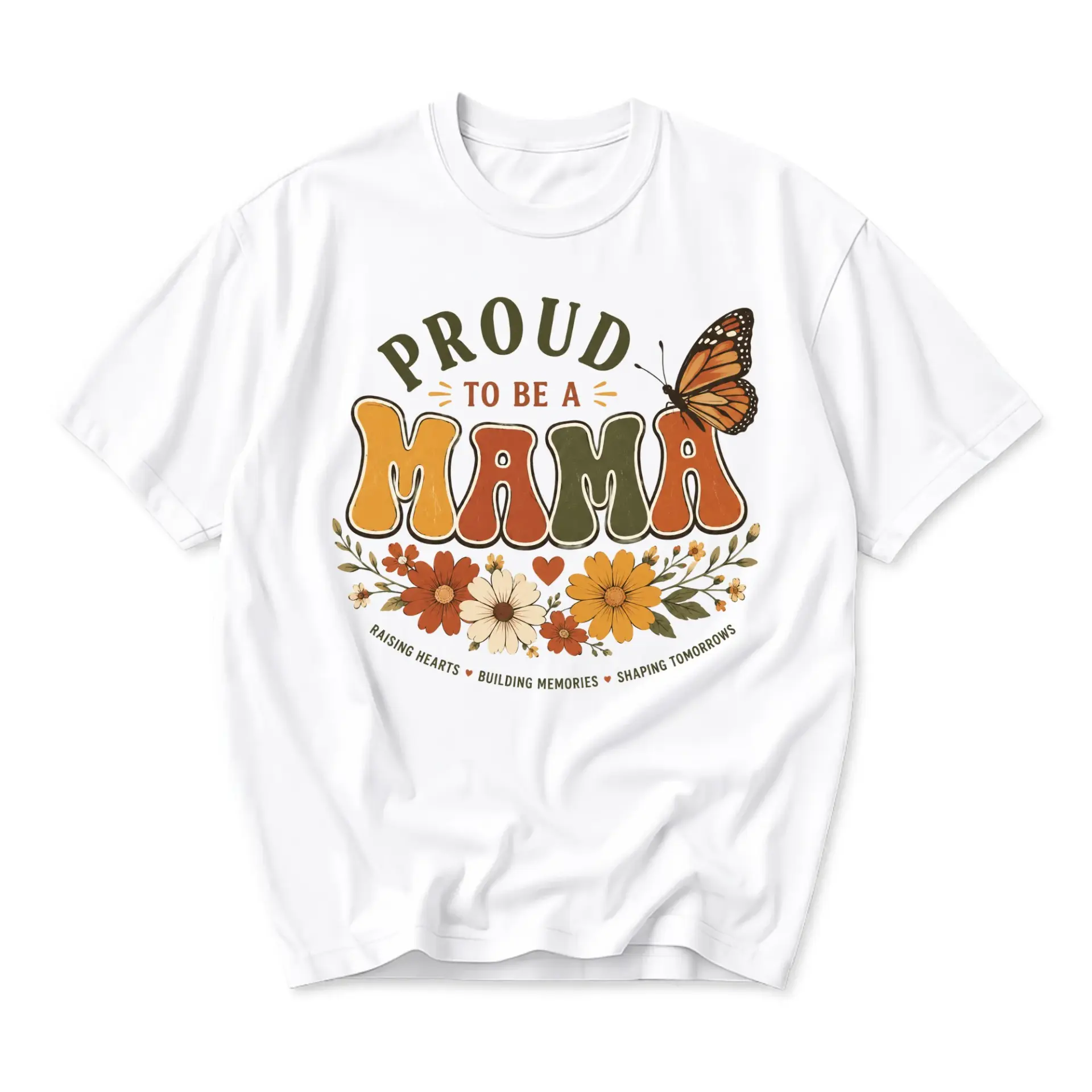 Graphic Tee Proud to Be a Mama Floral Butterfly Design Unisex Crew Neck Short Sleeve Casual Cotton Blend Shirt