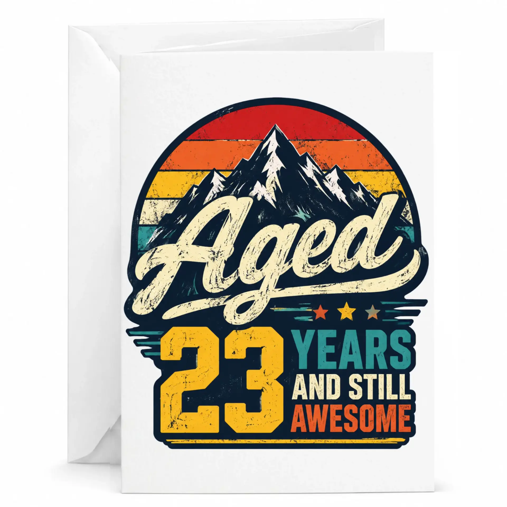 Birthday Card Aged 23 Years and Still Awesome Retro Mountain Design Funny Greeting Card for Milestone Celebration