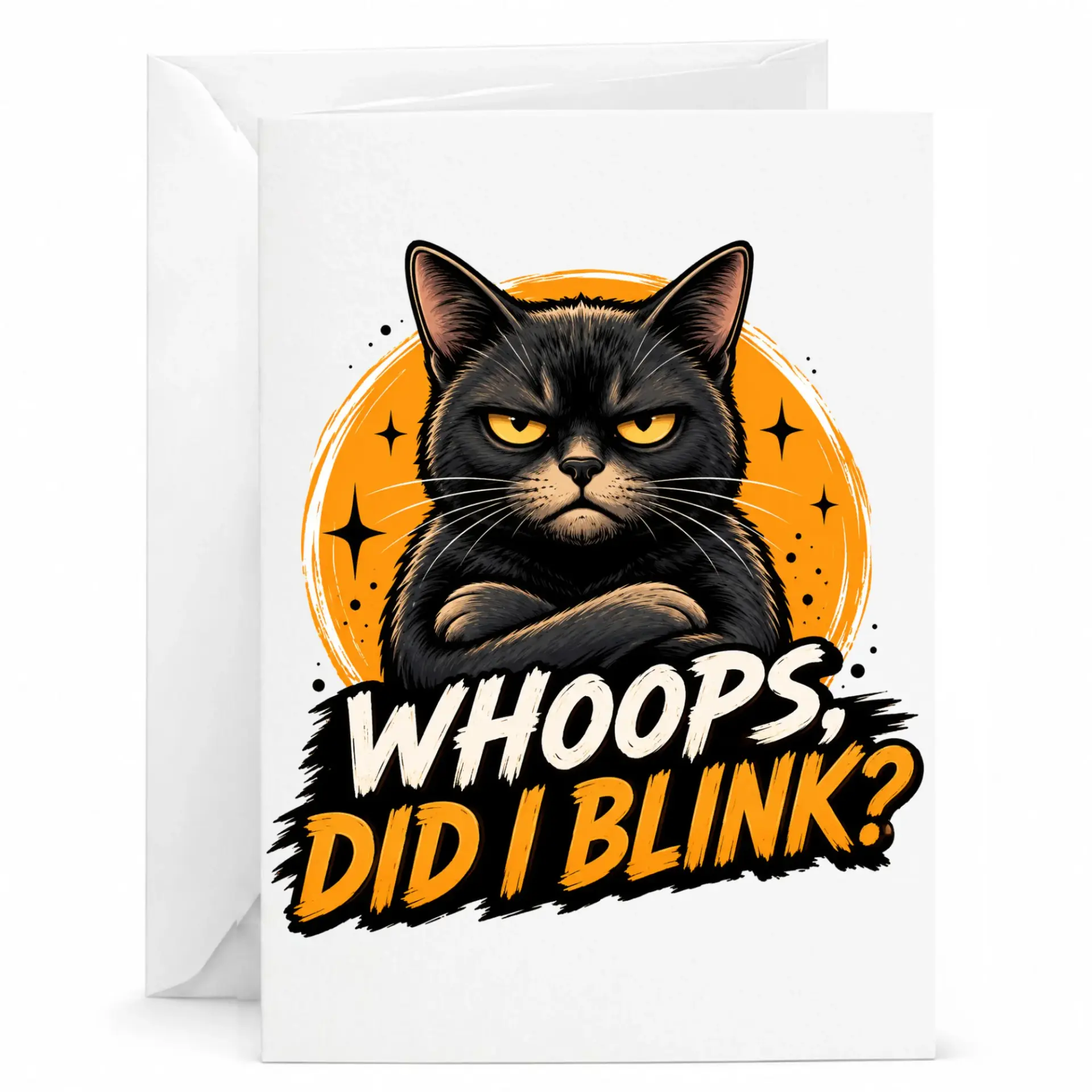 Greeting Card Funny Cat Sarcastic Kitten Whoops Did I Blink Illustration