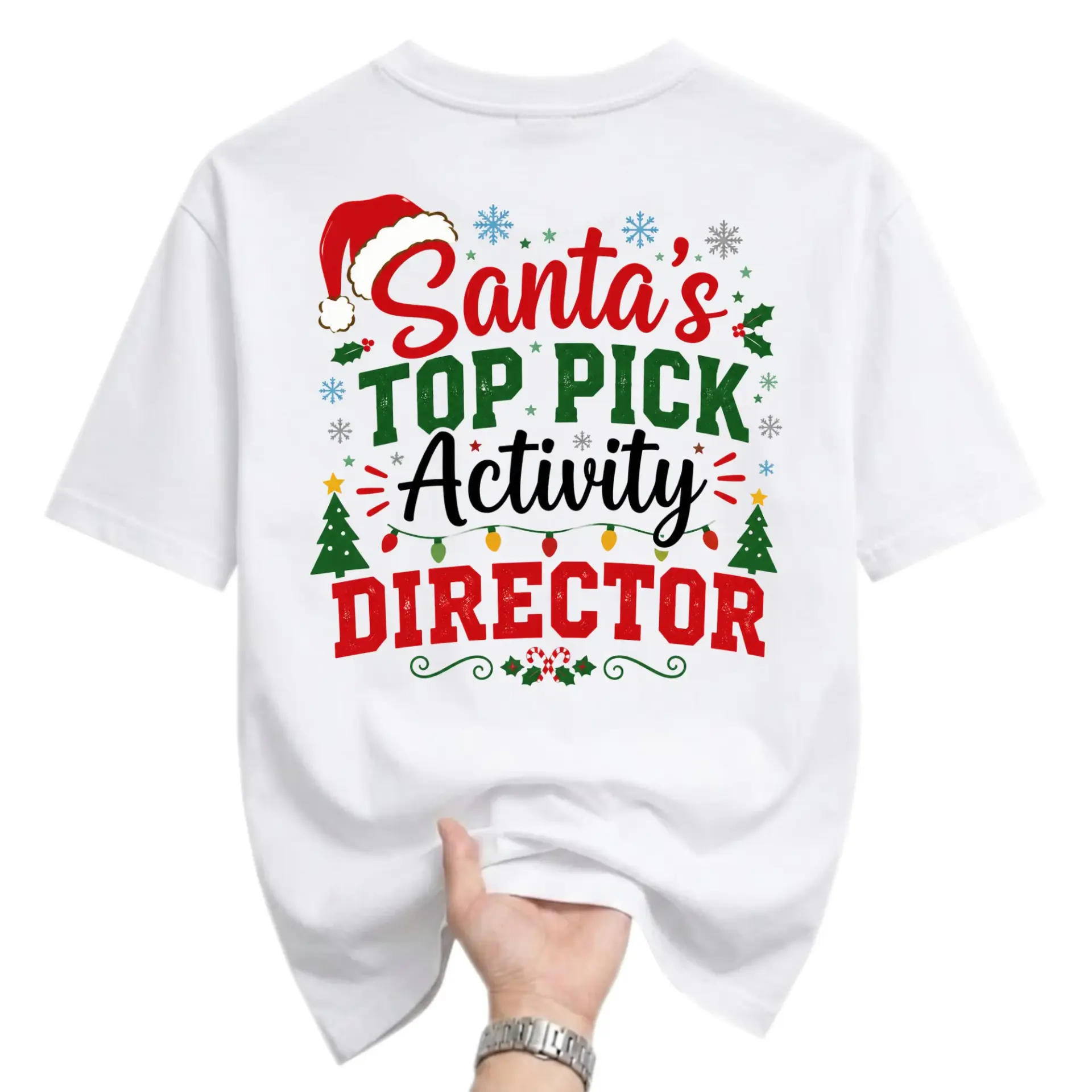 Funny Shirt Santa's Top Pick Activity Director Graphic Tee Holiday Christmas Season Themed Unisex Casual Crew Neck