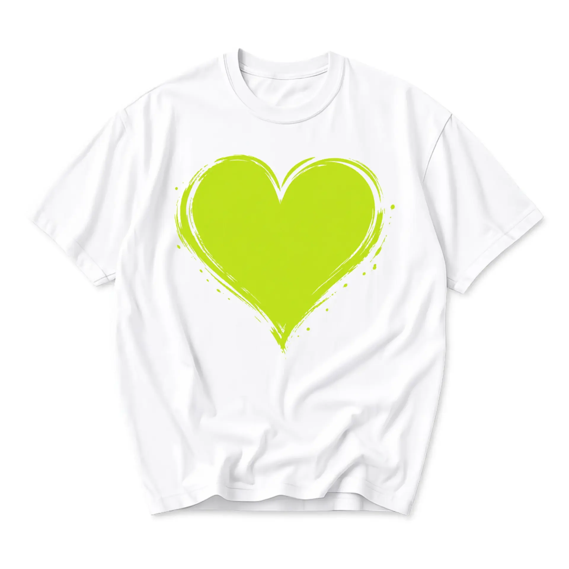 Graphic Tee Unisex Heart Shirt Bright Neon Lime Green Painted Heart Design Crew Neck Casual Cotton Blend Apparel