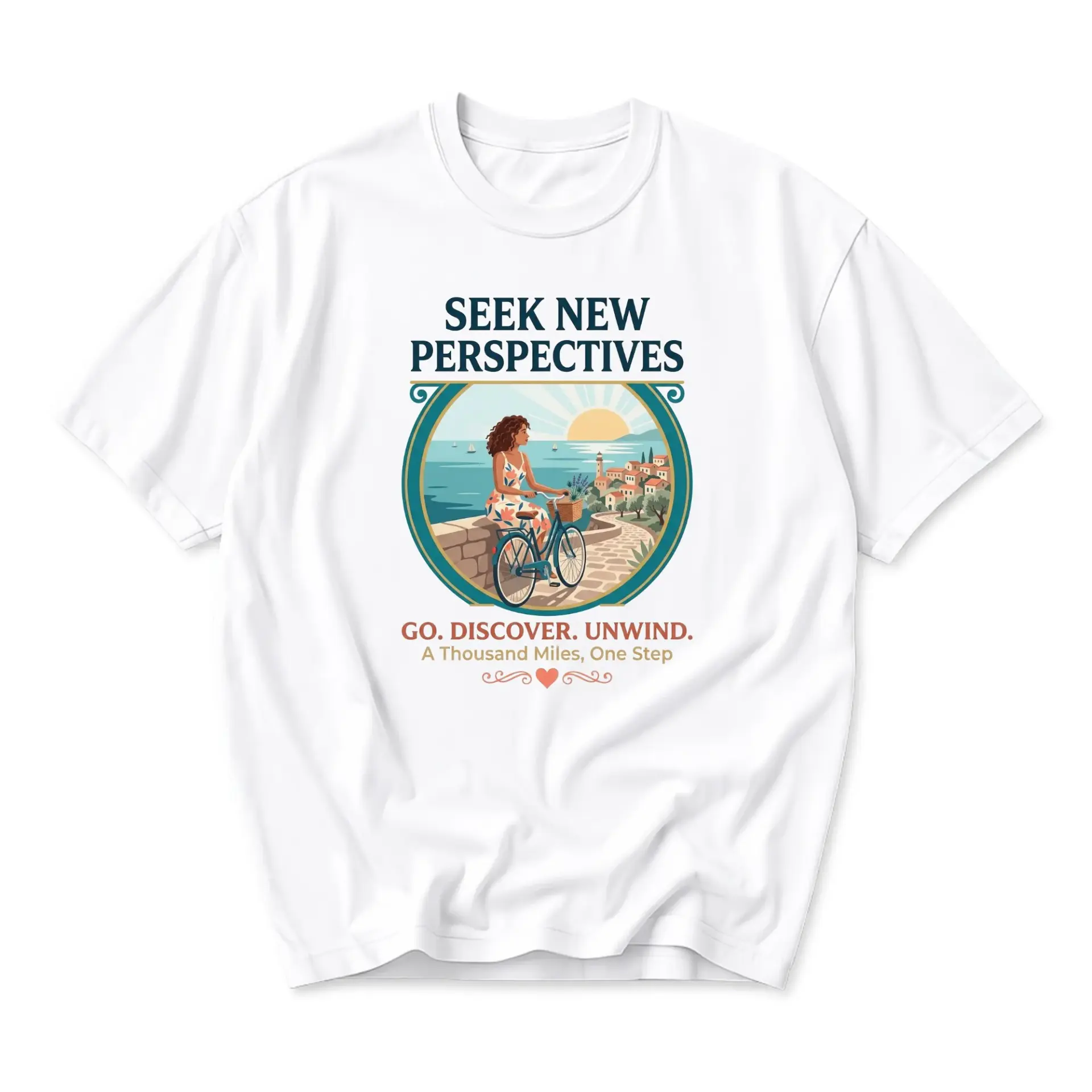 Graphic Tee Seek New Perspectives Travel Inspired Unisex Crew Neck Short Sleeve Shirt for Casual Everyday Wear Outfit