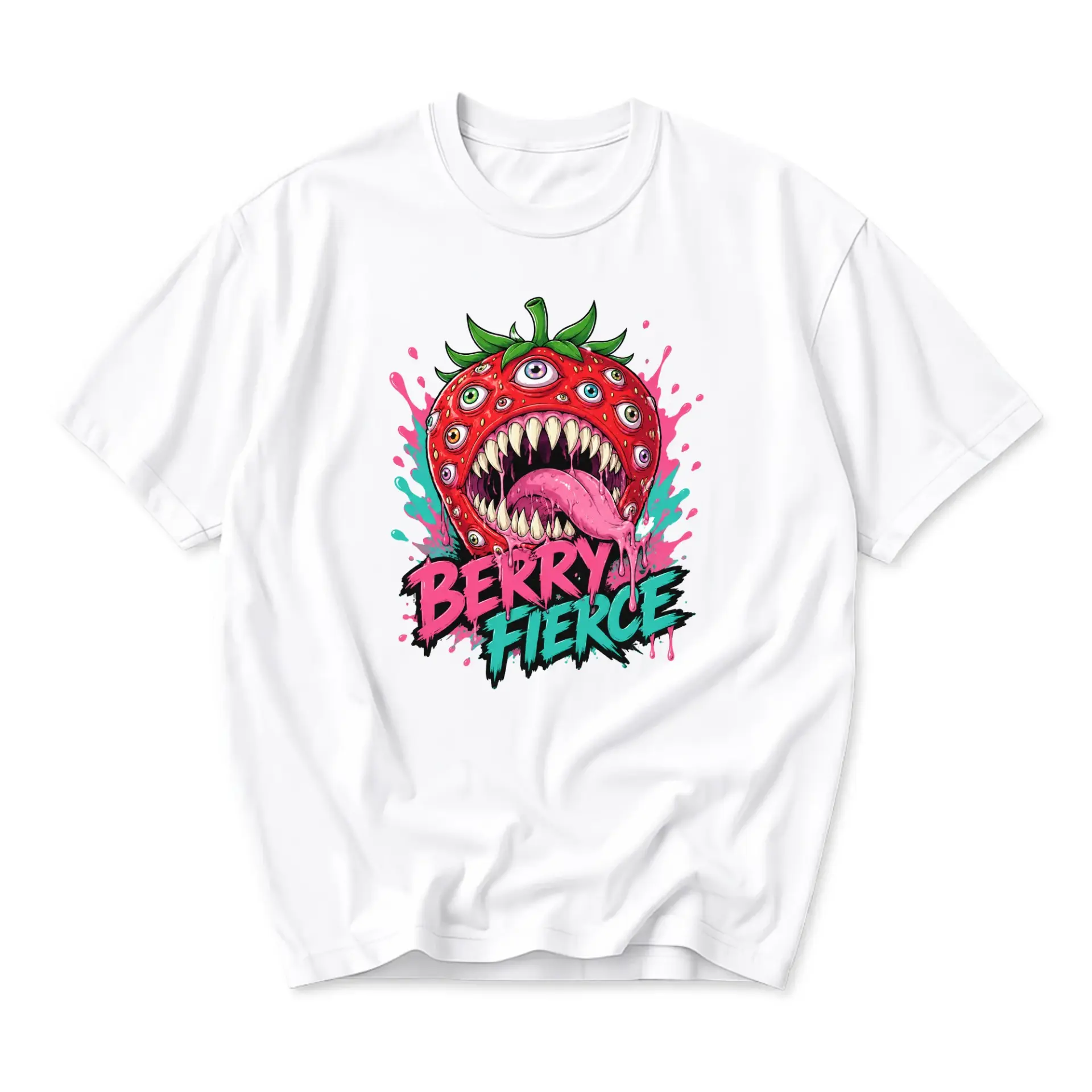 Funny Shirt Berry Fierce Graphic Tee Surreal Strawberry Illustration Unisex Casual Cotton Short Sleeve Crewneck Top