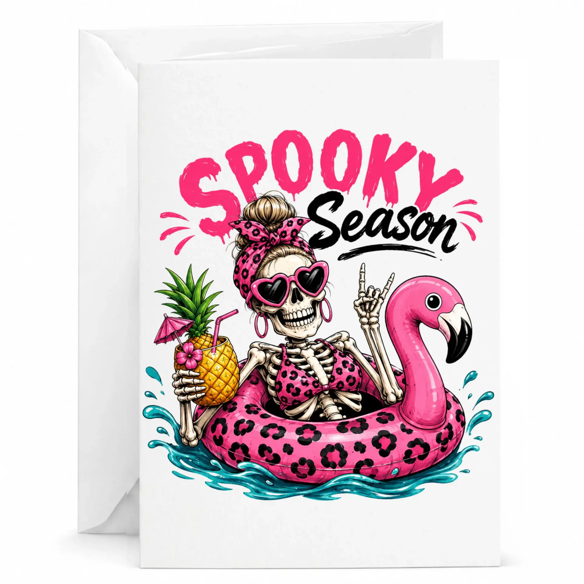 Funny Greeting Card Spooky Season Tropical Skeleton Summer Aesthetic Design for Birthday and Occasions