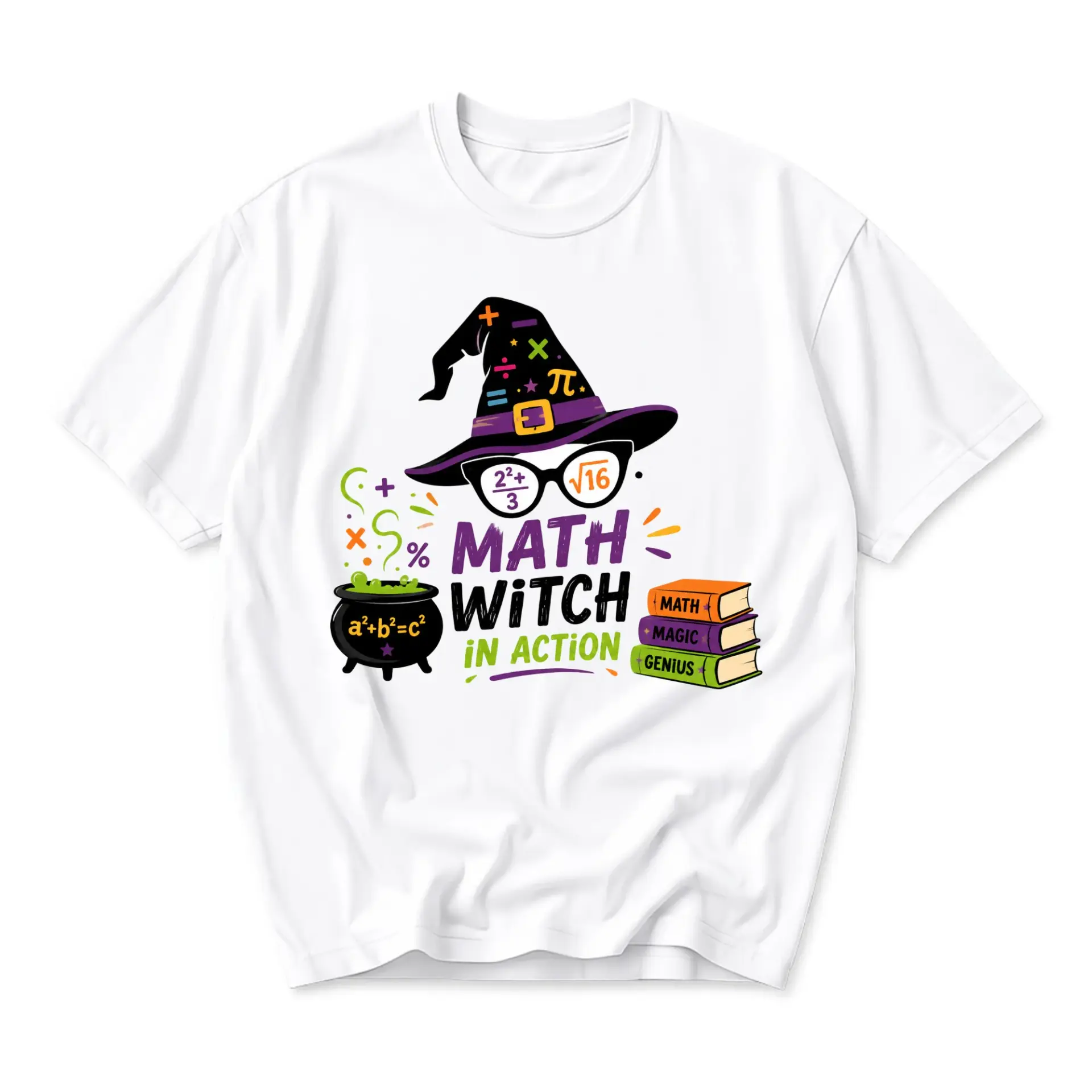 Graphic Tee Math Witch in Action Funny Shirt Science Lover Unisex Crew Neck Casual Everyday Wear Soft Cotton Top