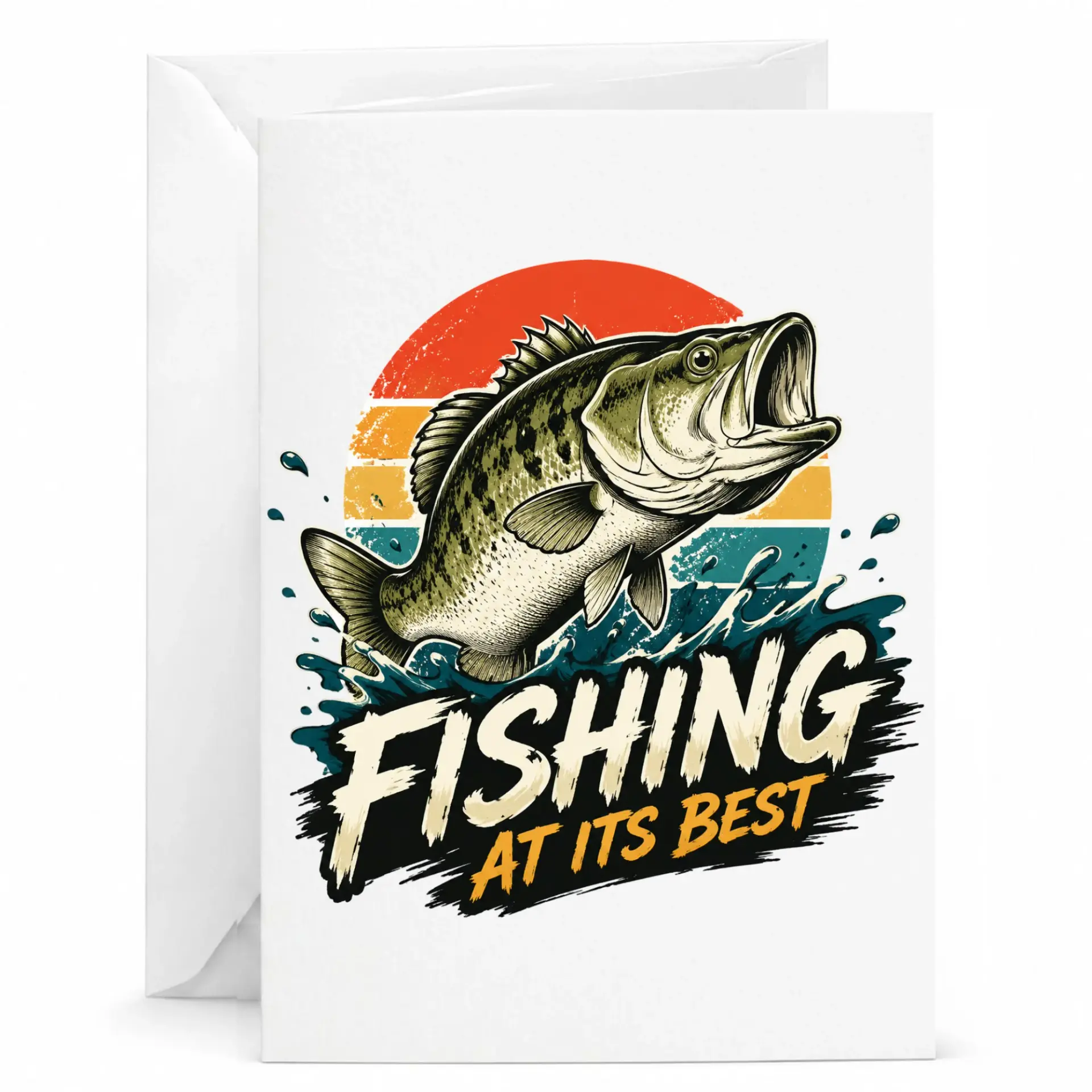 Fishing Greeting Card with Sunset Bass Design for Outdoor Enthusiasts Fishing at Its Best Fishing Theme Note Card