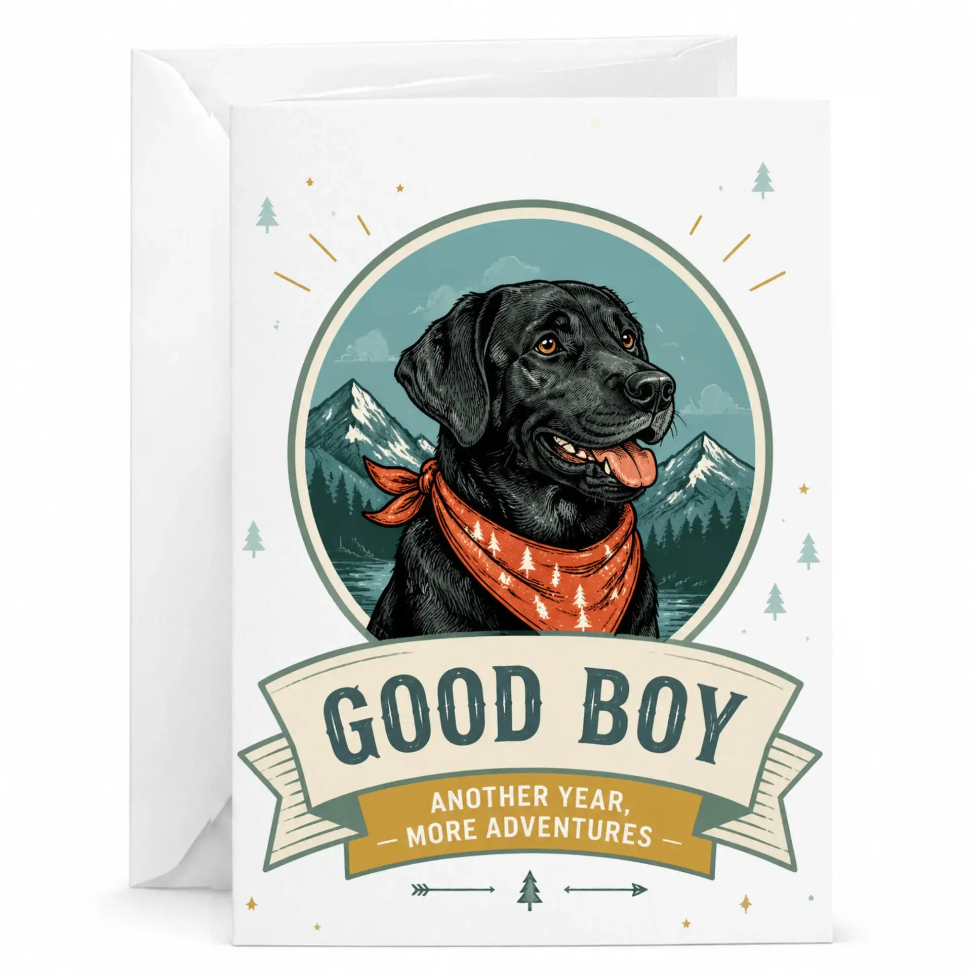 Greeting Card Good Boy Black Labrador Dog Adventure Theme Birthday Note for Animal Lovers and Outdoor Enthusiasts