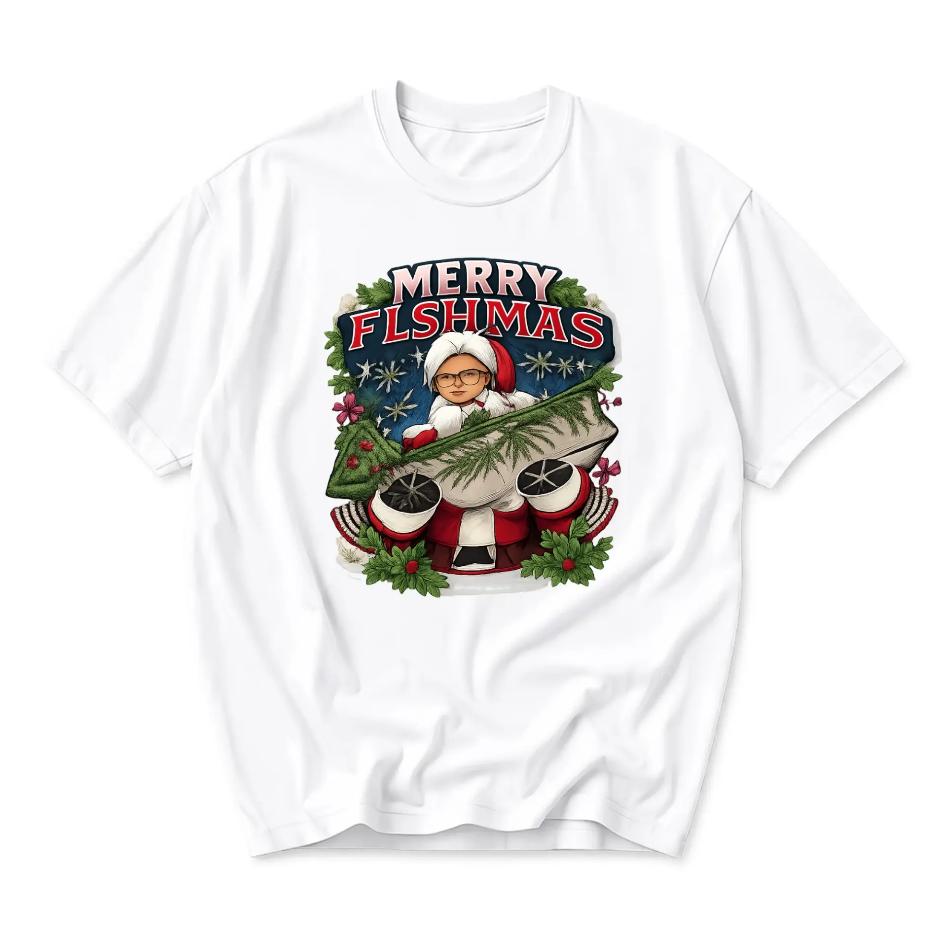 Funny Shirt Merry Flshmas Graphic Tee Holiday Season Unisex Casual Cotton Crew Neck Short Sleeve Top for Adults