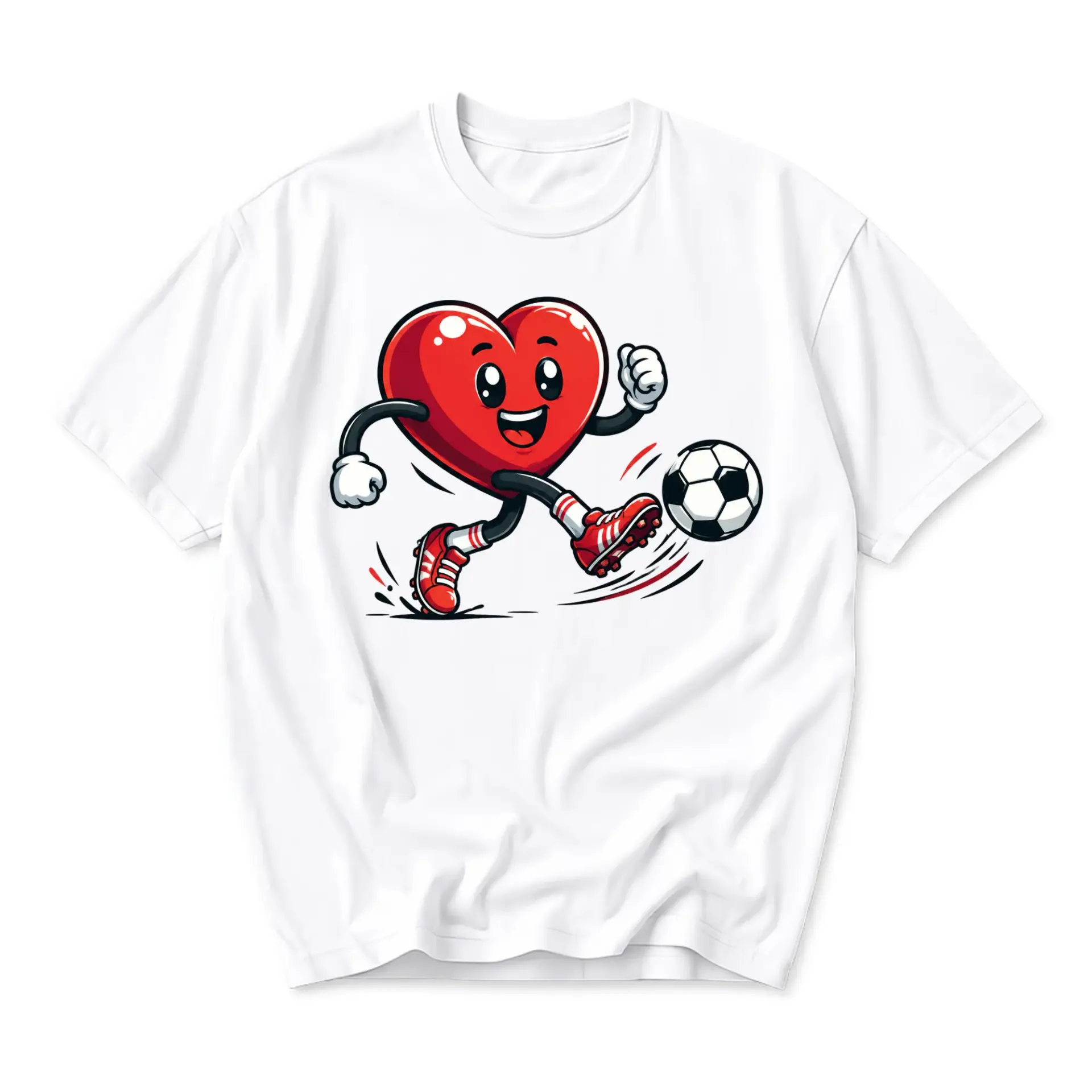 Graphic Tee Unisex Heart Soccer Player Shirt Athletic Cartoon Design Casual Crew Neck Soft Cotton Everyday Apparel