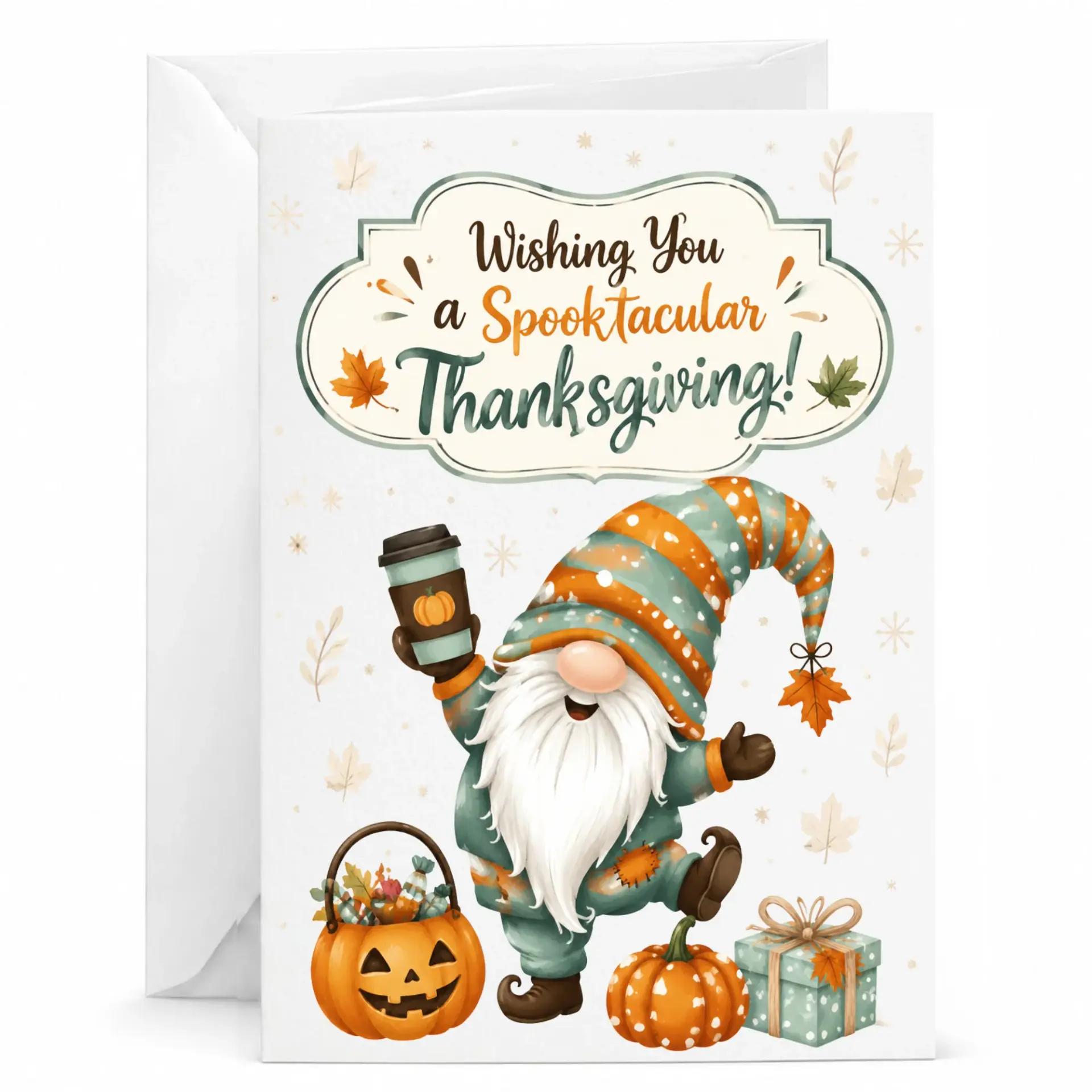 Funny Thanksgiving Card Spooktacular Gnome Greeting Card for Fall Holidays Seasonal Autumn Pumpkin Festive Note Card