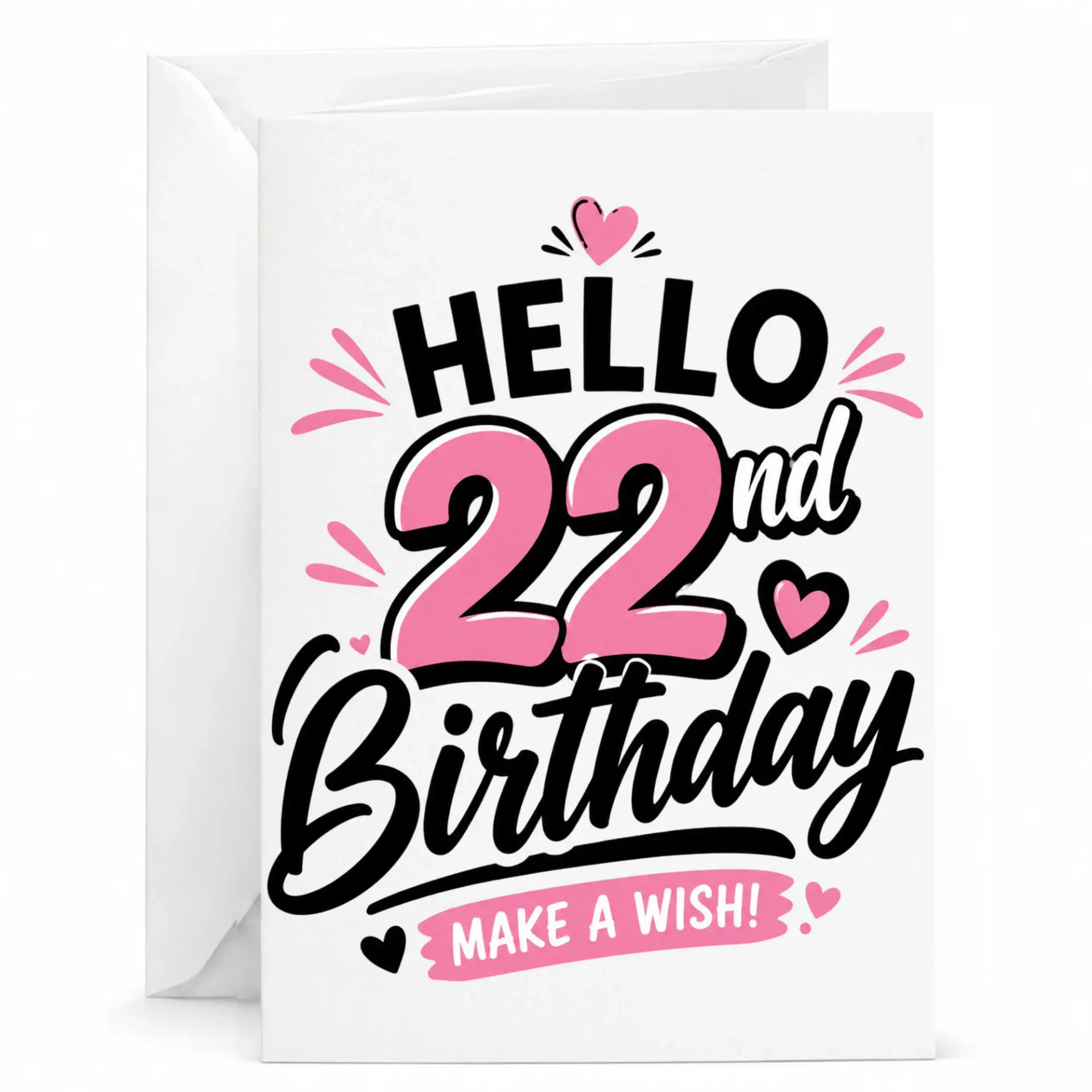 Birthday Card Hello 22nd Birthday Make a Wish Celebration Greeting Card for Twenty-Second Year Milestone Achievement