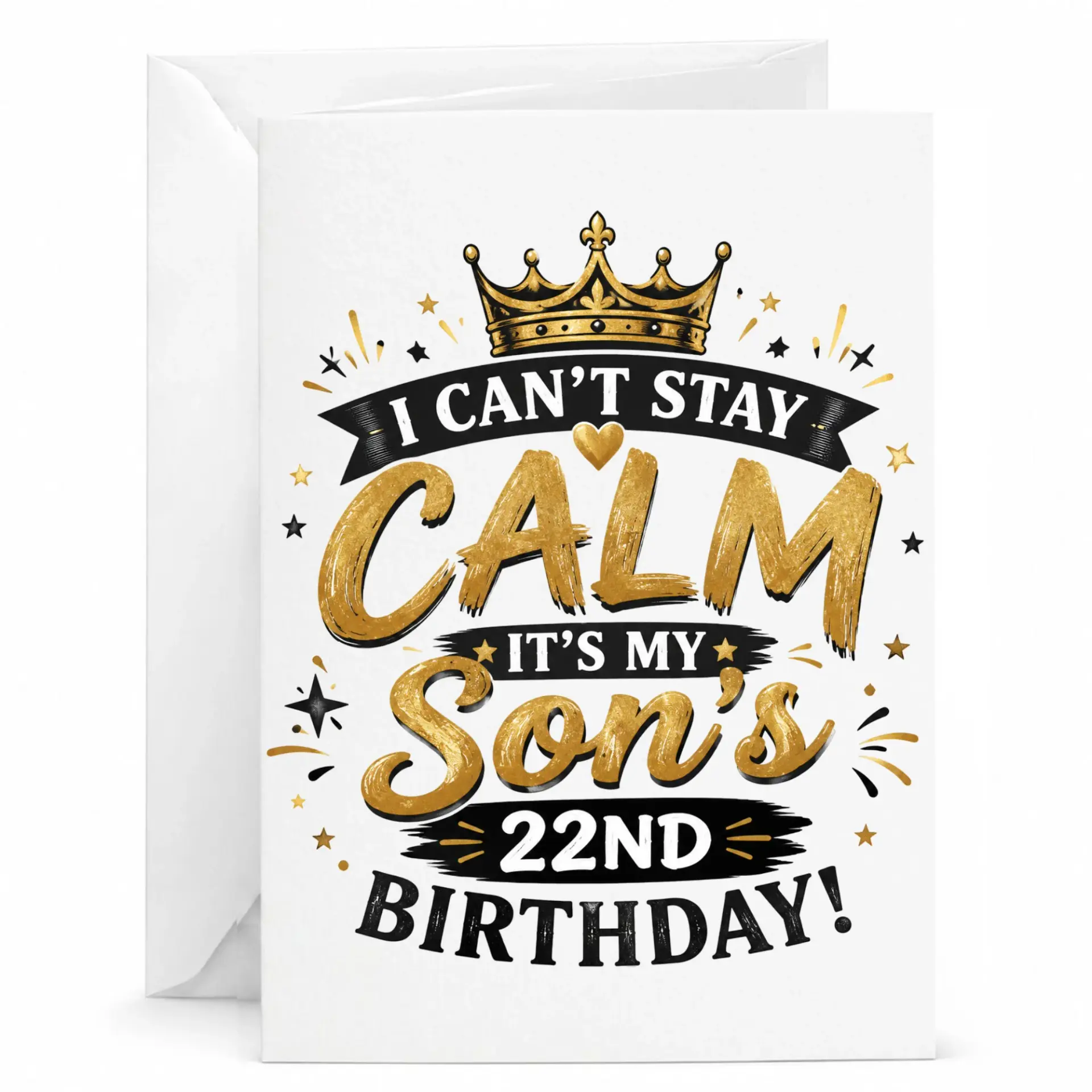 Funny Birthday Card for Son 22nd Birthday Celebration with Gold Crown Design and Festive Typography Greeting