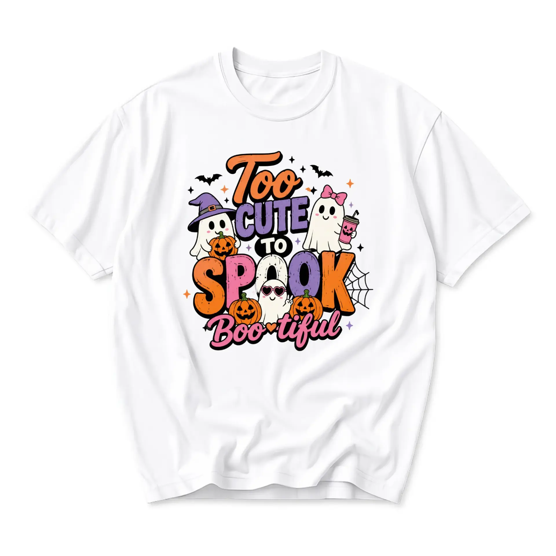 Funny Shirt Too Cute to Spook Boo-Tiful Halloween Graphic Tee Unisex Crew Neck Short Sleeve Casual Cotton Blend Top
